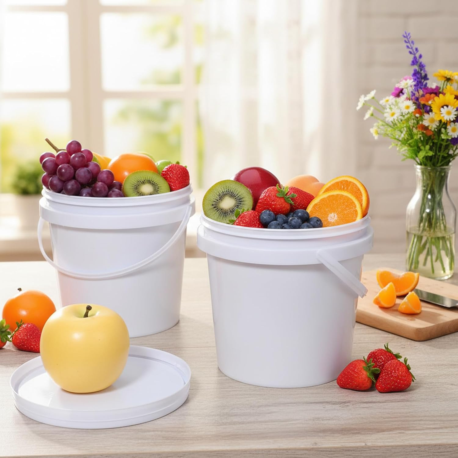 1/2 Gallon White Plastic Airtight Buckets with Lids, 8Pcs Leak-Proof Food
