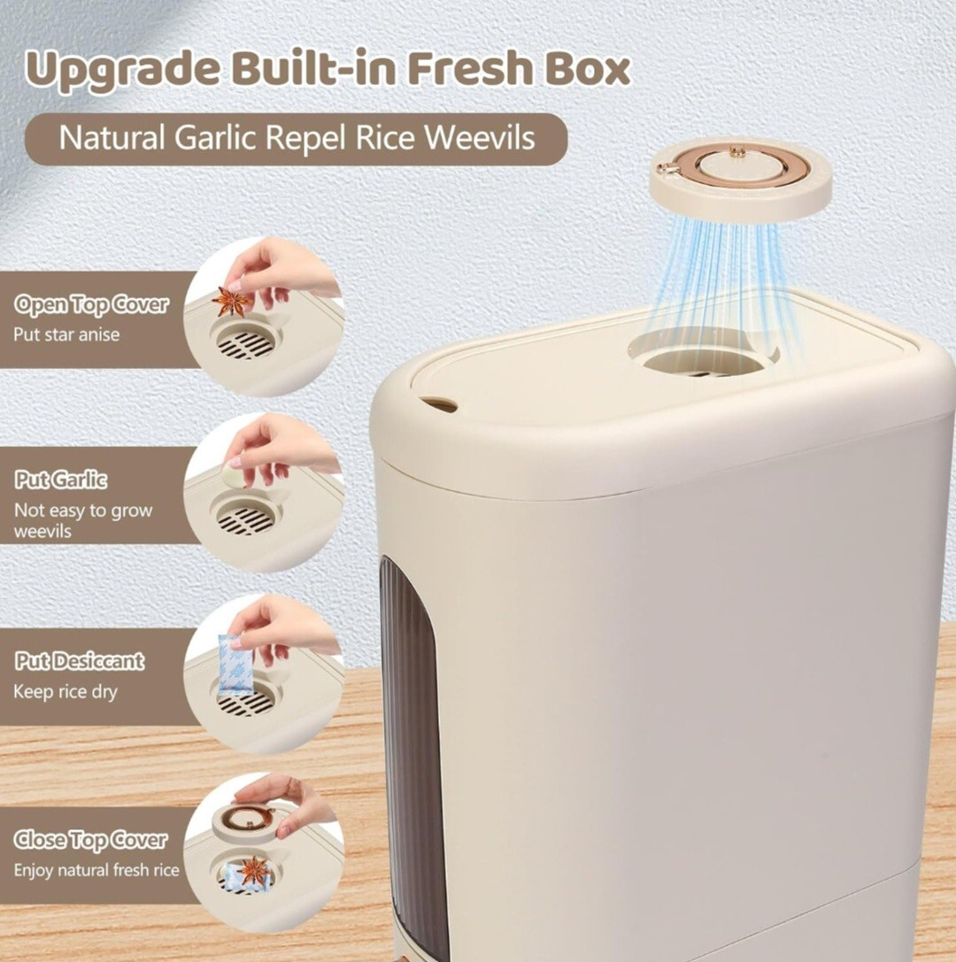 Triiter Brand Large Rice Holder Dispenser, 25 Lbs Capacity with Accessories NEW