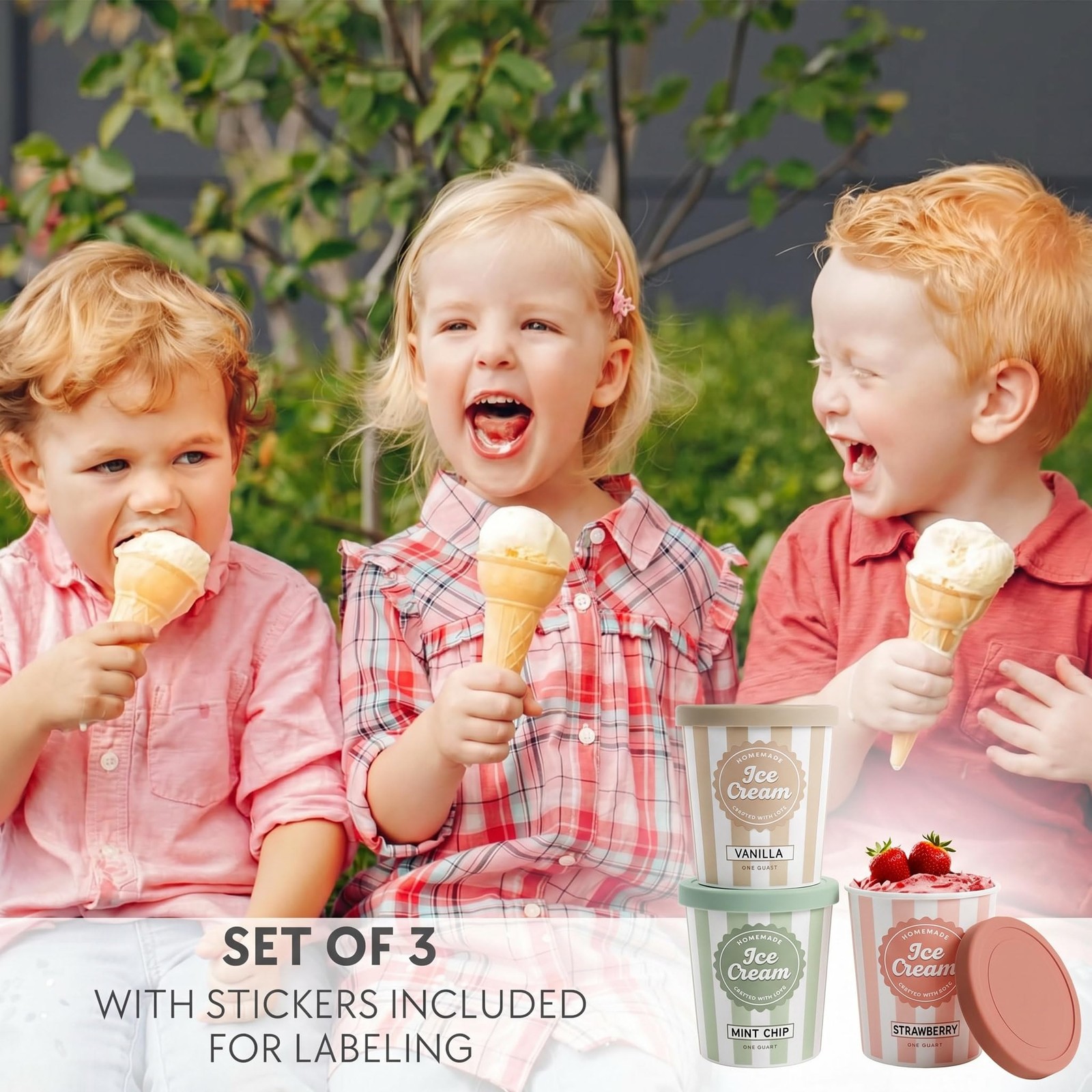 Set of 3 Reusable Ice Cream Containers 1 Quarts Ea. – Perfect for Homemade Sorbe