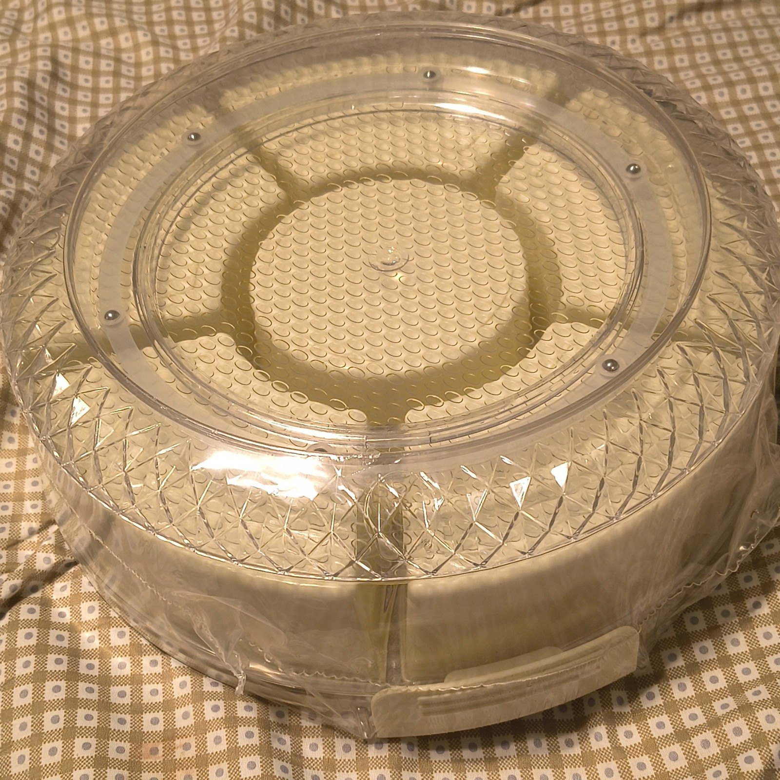 Round Beige Plastic Snack Container with Snap Lid, 12 in Diameter