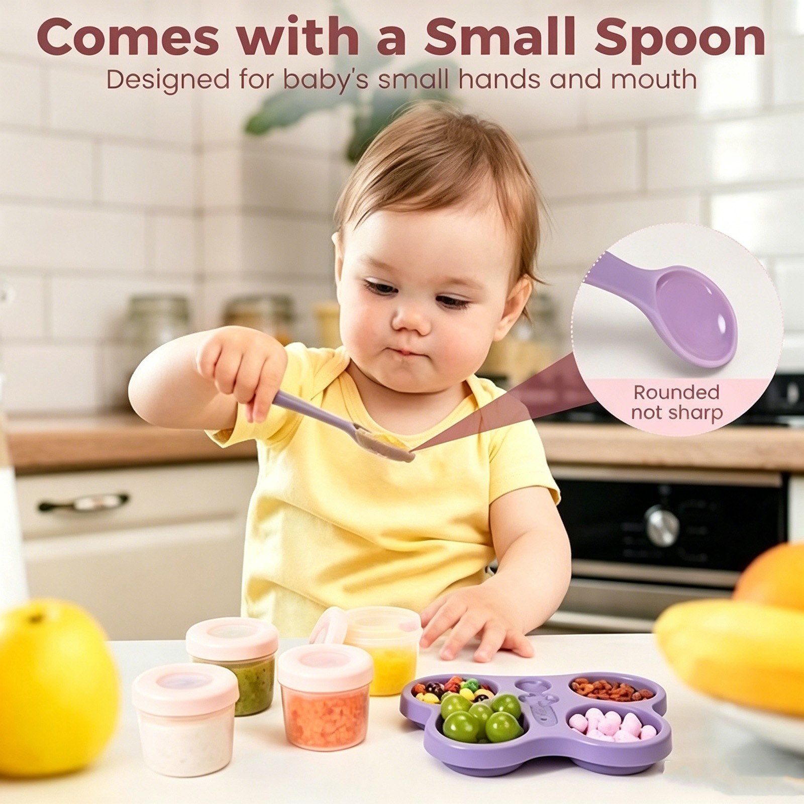 Leakproof Baby Food Storage Cups Set with Tray&Spoon Reusable for Infant Feeding