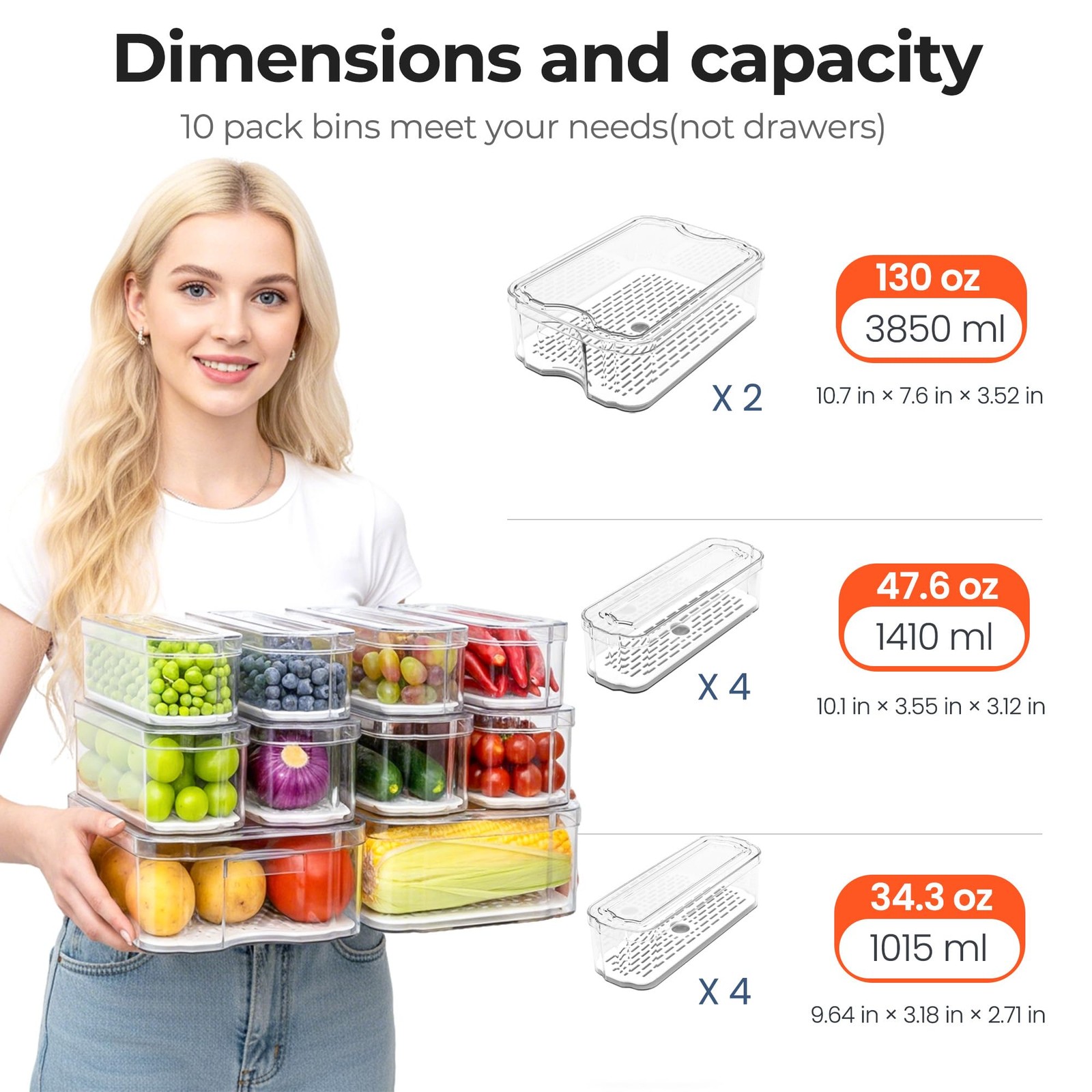 Smrcad 10 Pack Refrigerator Organizers Clear Container And Organizer Bins Lids