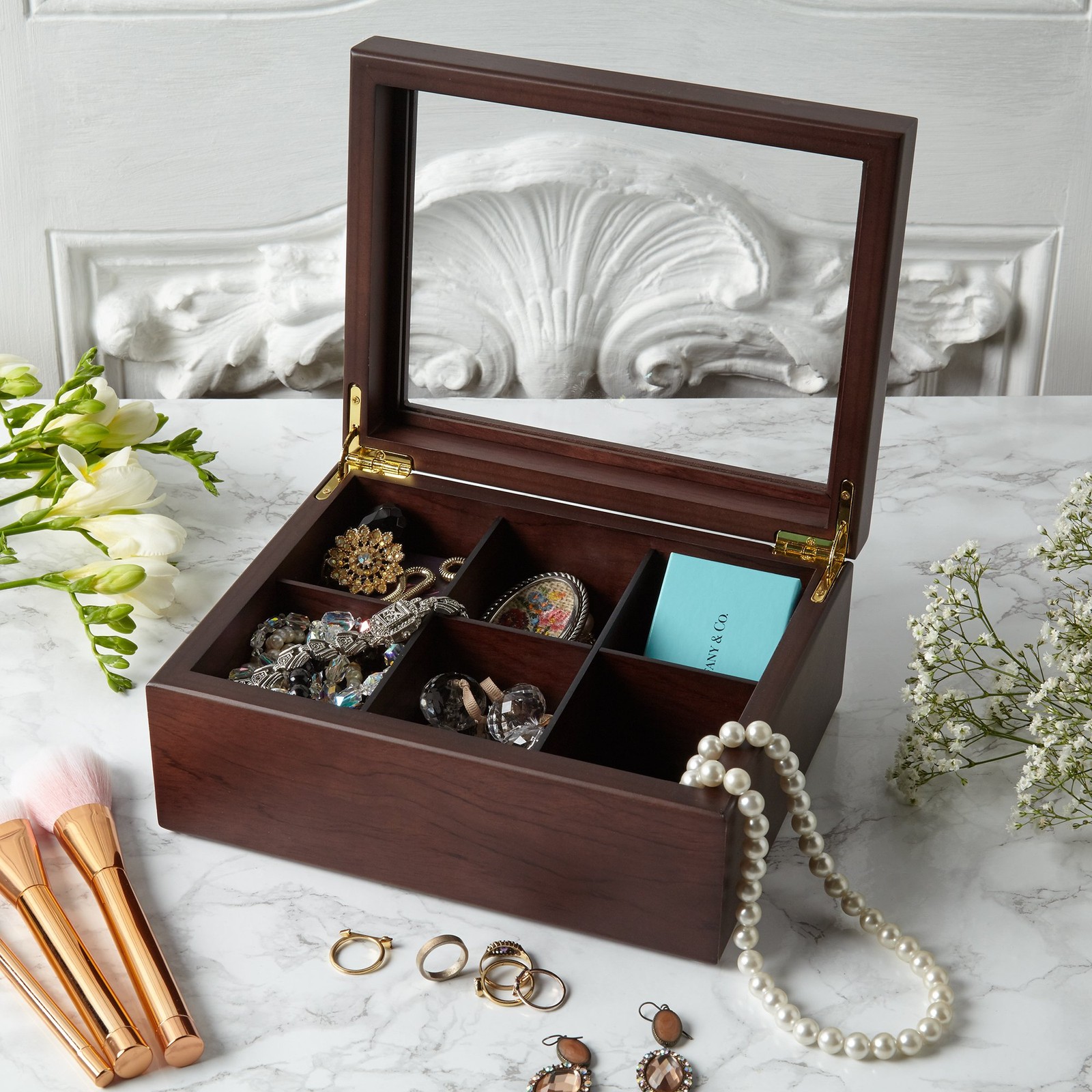Tea Box – Luxury Wooden Bag Organizer from The Apace 6 Fächer, Walnut