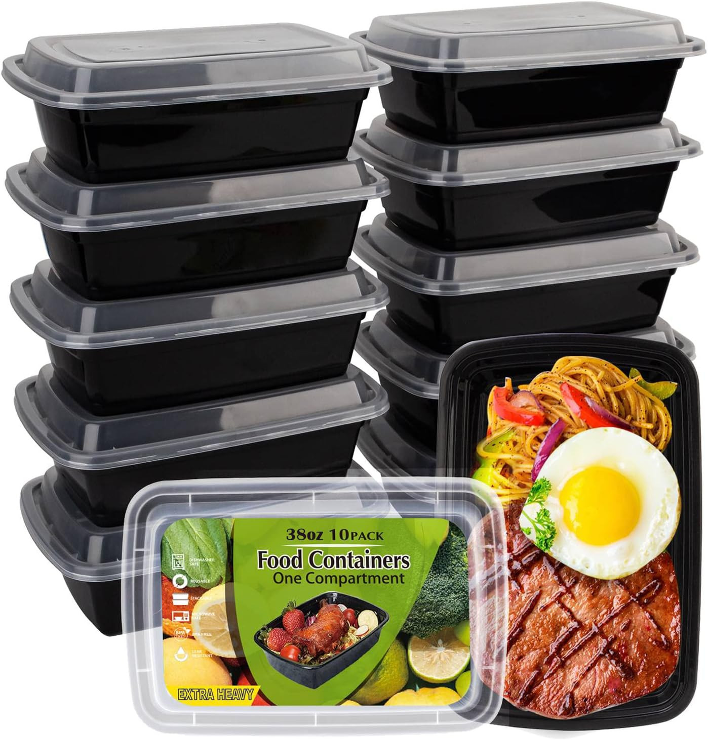 WGCC Meal Prep Containers [38OZ] Plastic Food Storage Containers with Lids,10-Pa