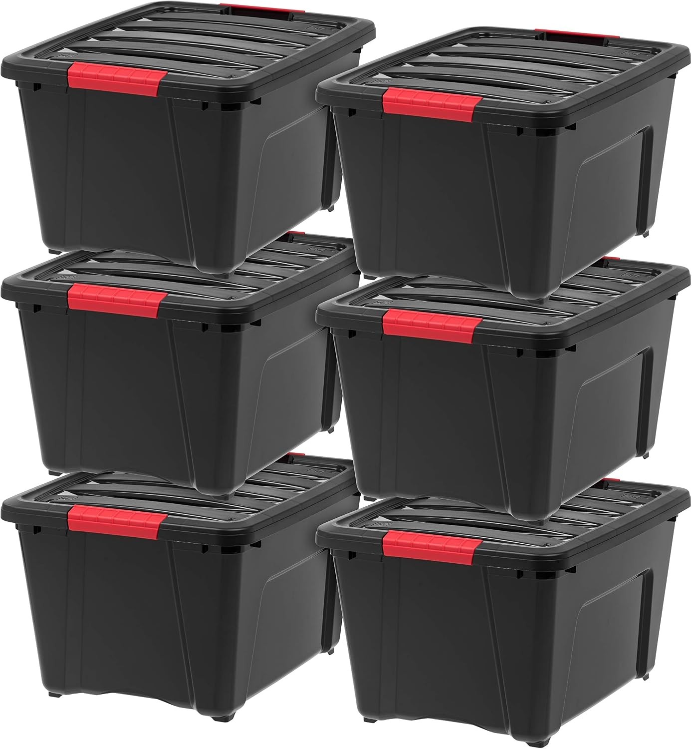32 Qt Stackable Plastic Storage Bins W/ Lids 6 Pack BPA-Free Made in USA Garage