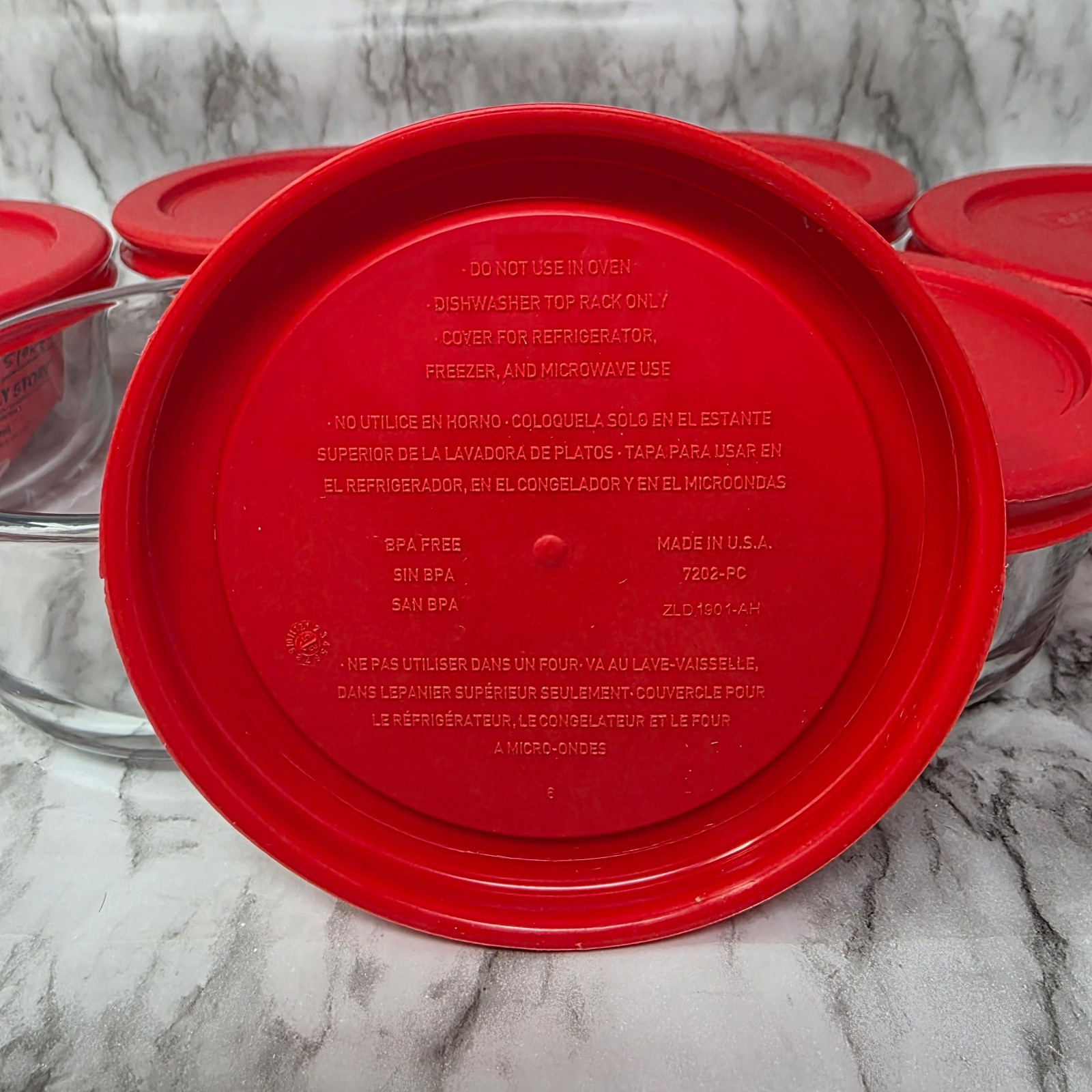 Lot of 6 Pyrex Simply Store 1 Cup Glass Food Storage Container Bowls Red Lid