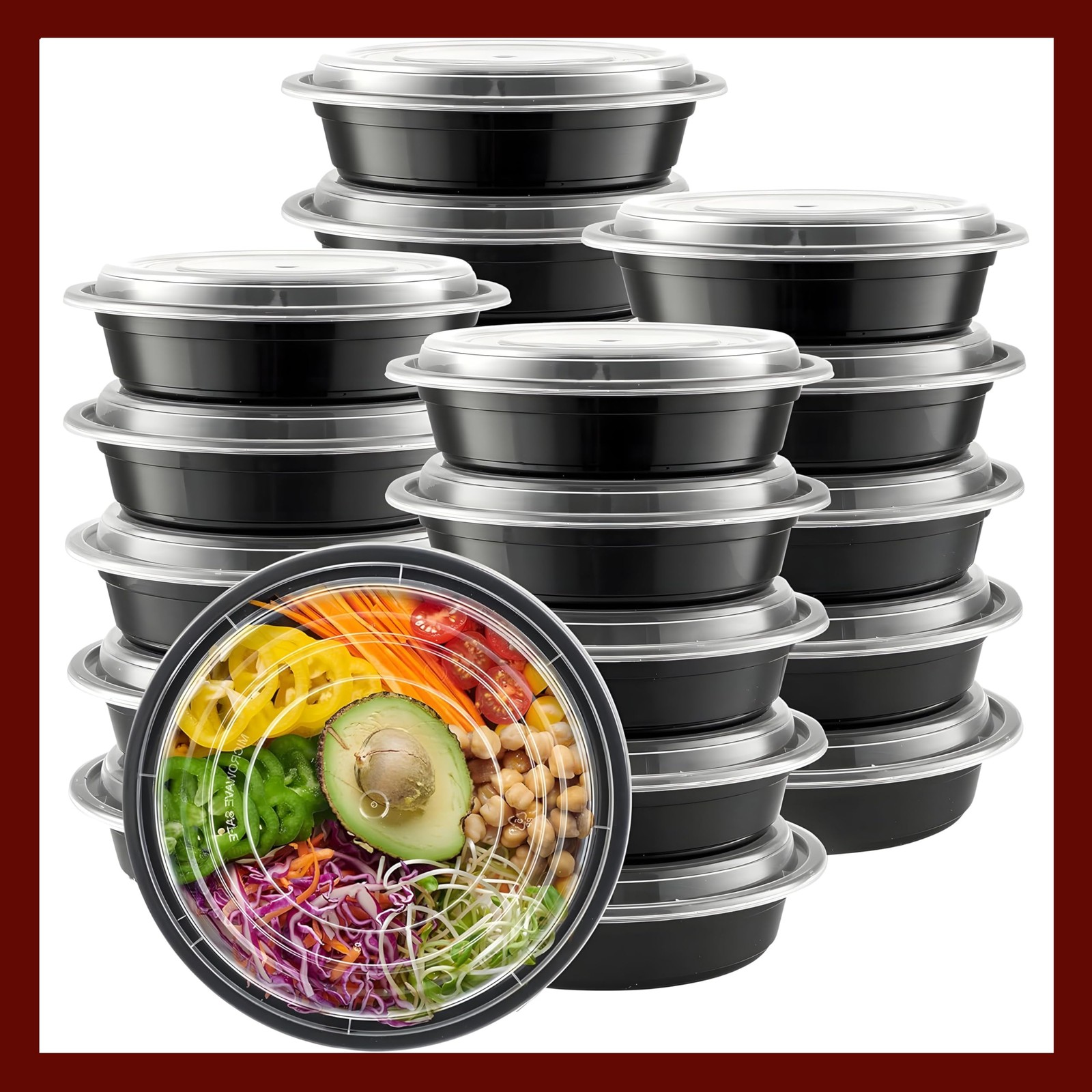 Meal Prep Containers Round [30 Set] x [24 oz] with Lids, 1 compartment, Stack…
