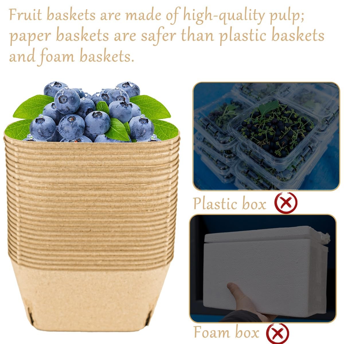 50 Count Pulp Fiber Berry Basket Produce Basket Container for Produce Cardboa…