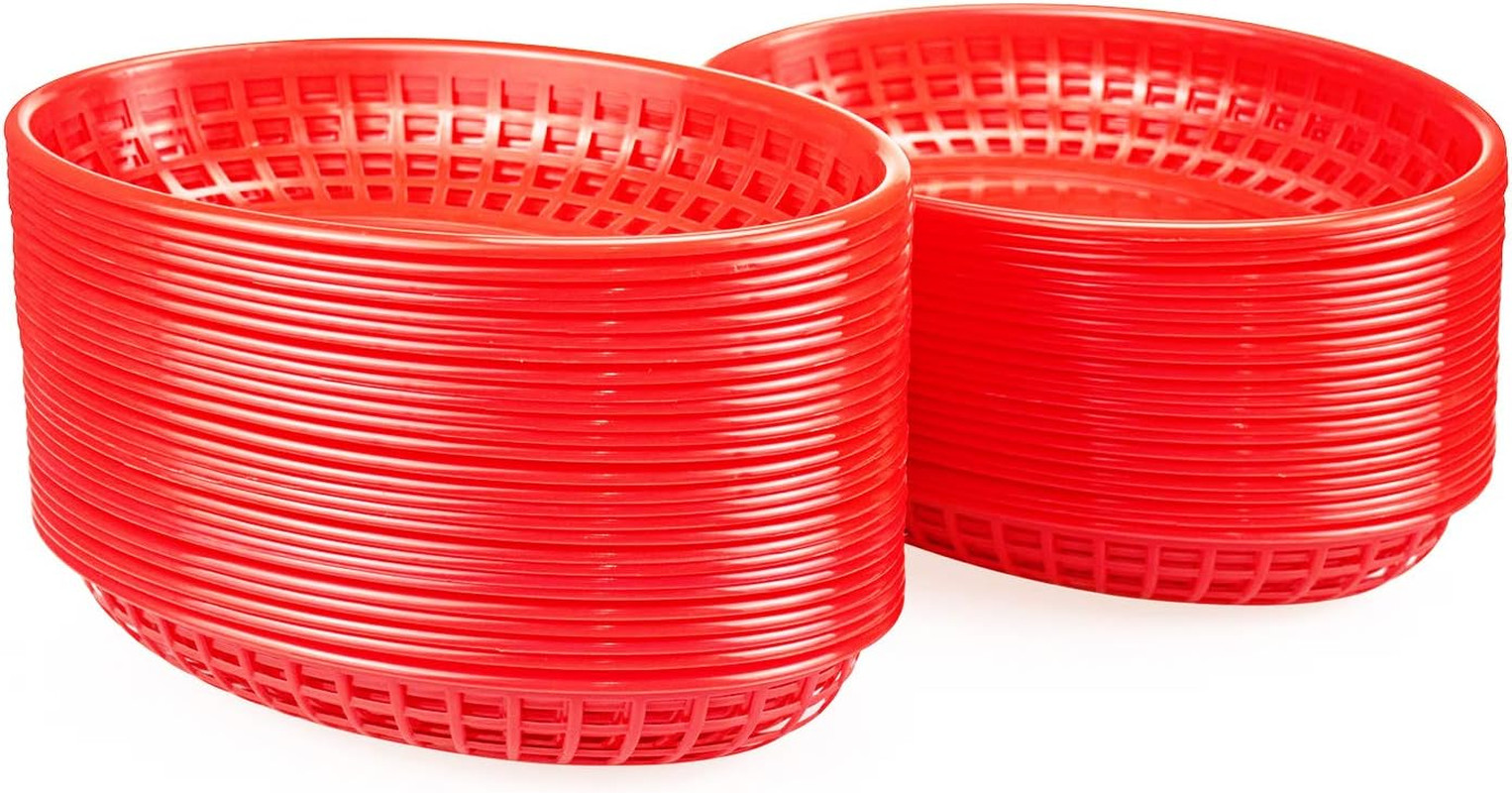 Kingrol 50 Pack Oval Fast Food Baskets, 8.9 X 5.6 X 1.5 Inch Plastic Storage Bas