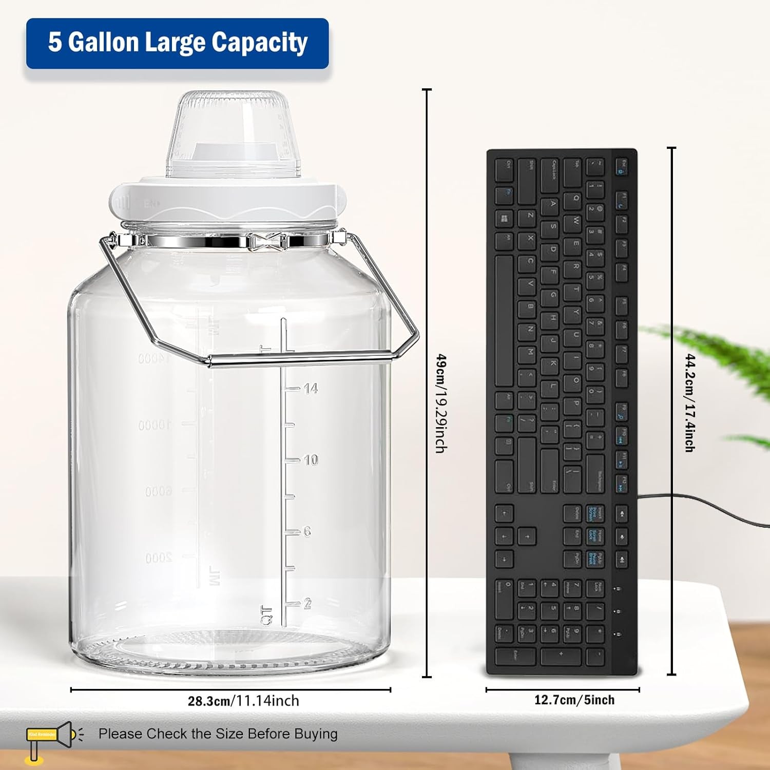 5 Gallon Air Tight Glass Storage Jars, 6.4inch Wide Mouth Canister with