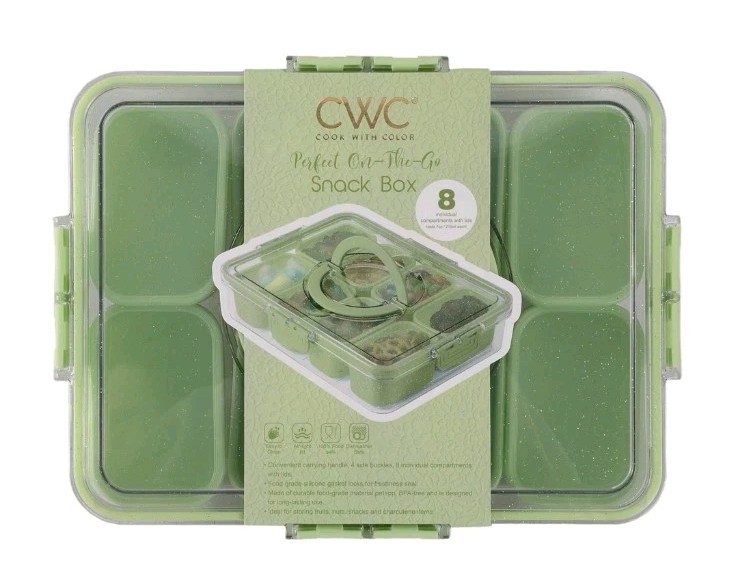 Cook With Color Snack Box Green Glitter 8 Removable Compartments, Snap Lid