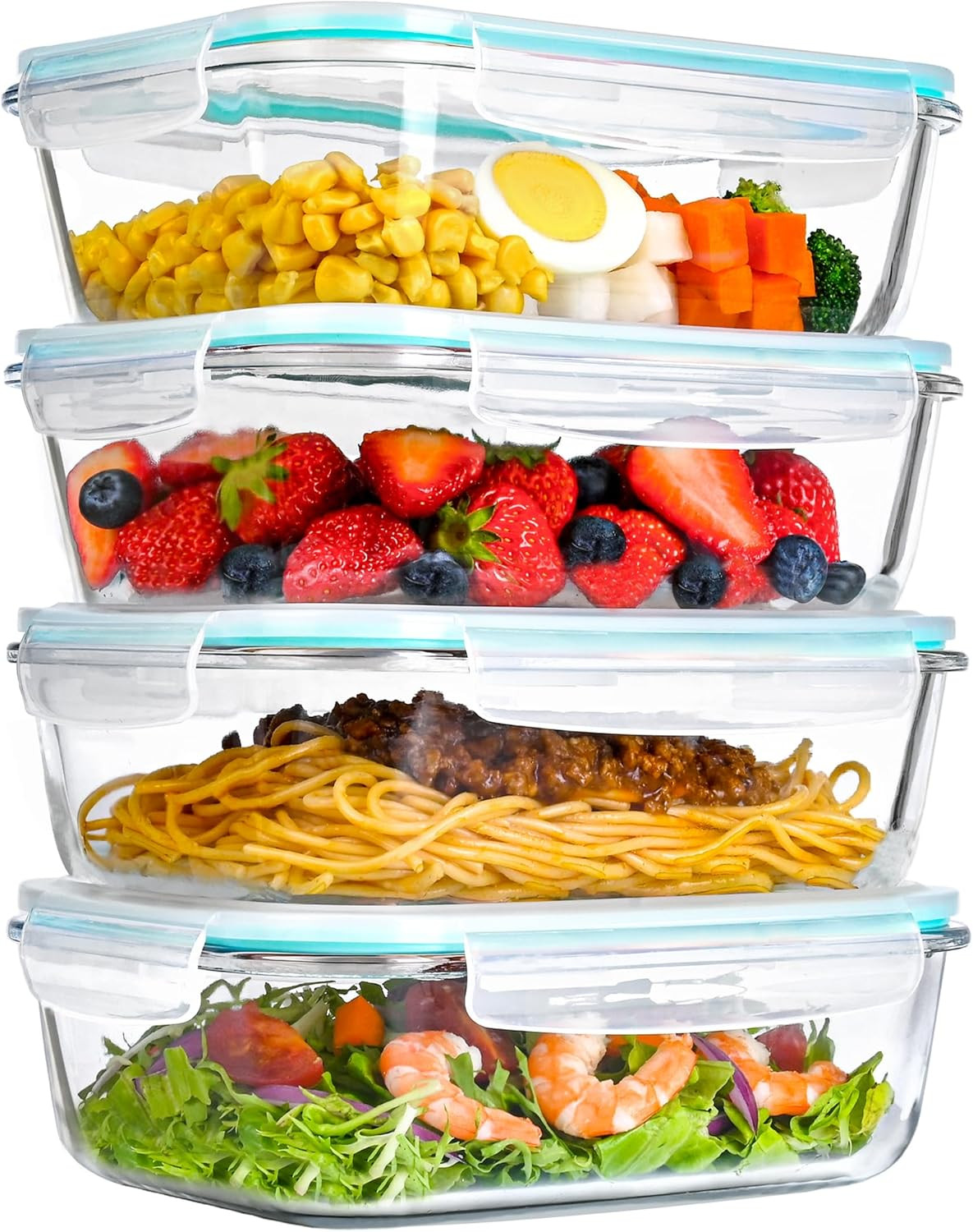 4 Pack 52Oz Large Glass Food Storage Containers with Lids, Meal Prep Containers