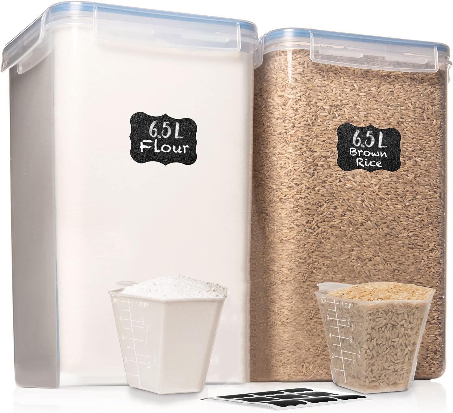 Airtight 2~Pack Flour Sugar Storage Containers, 6.5L BPA~Free Clear