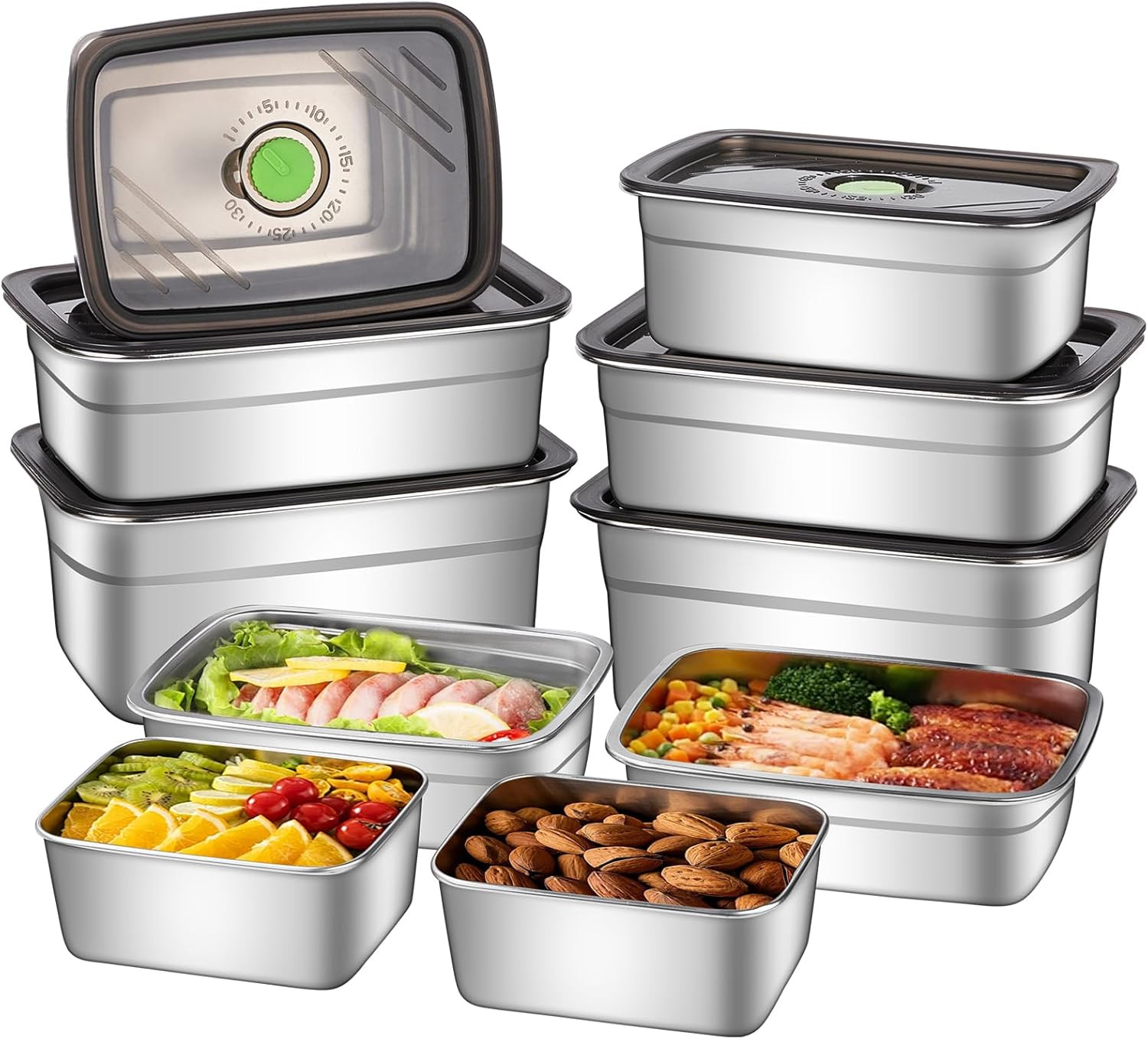 10-Piece Stainless Steel Food Storage Container Set with Airtight Lids – Durable