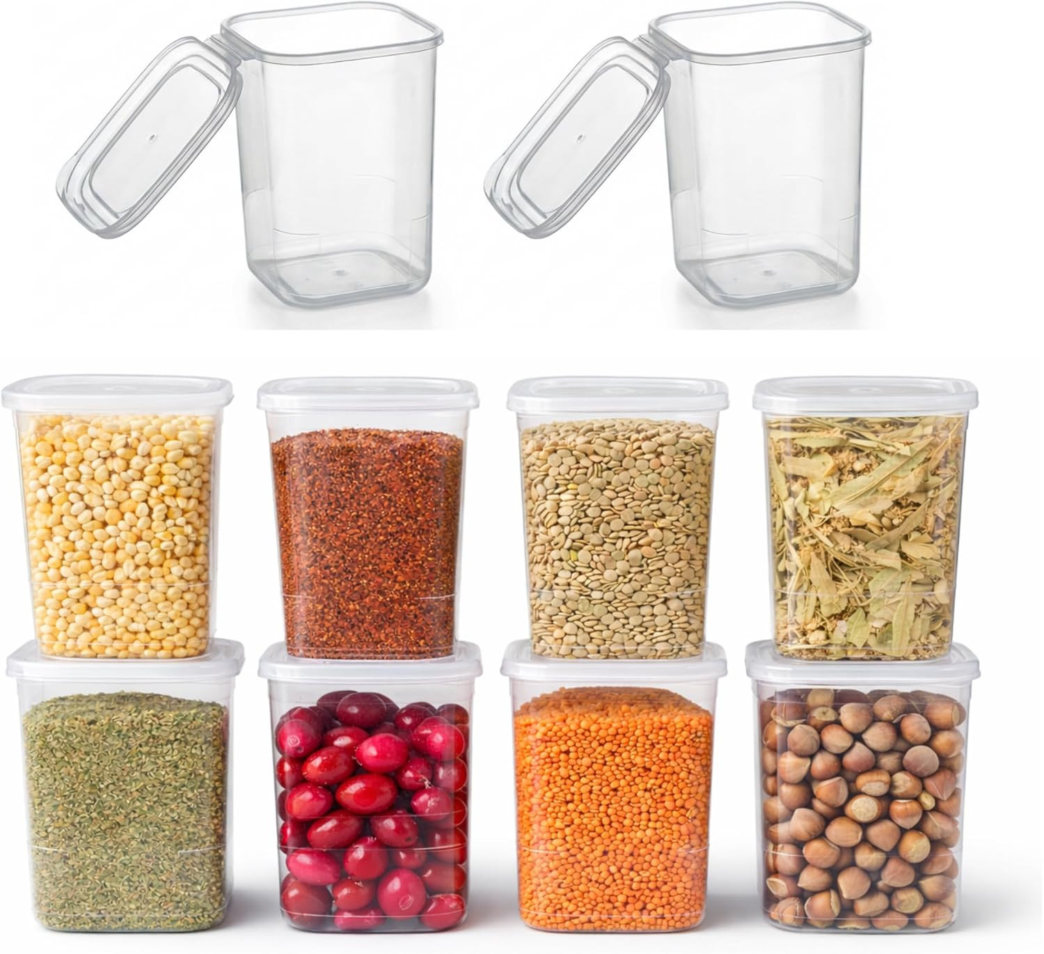 10 Pack 39 Oz Airtight Food Storage Containers with Attached Hinged Lids – Stack