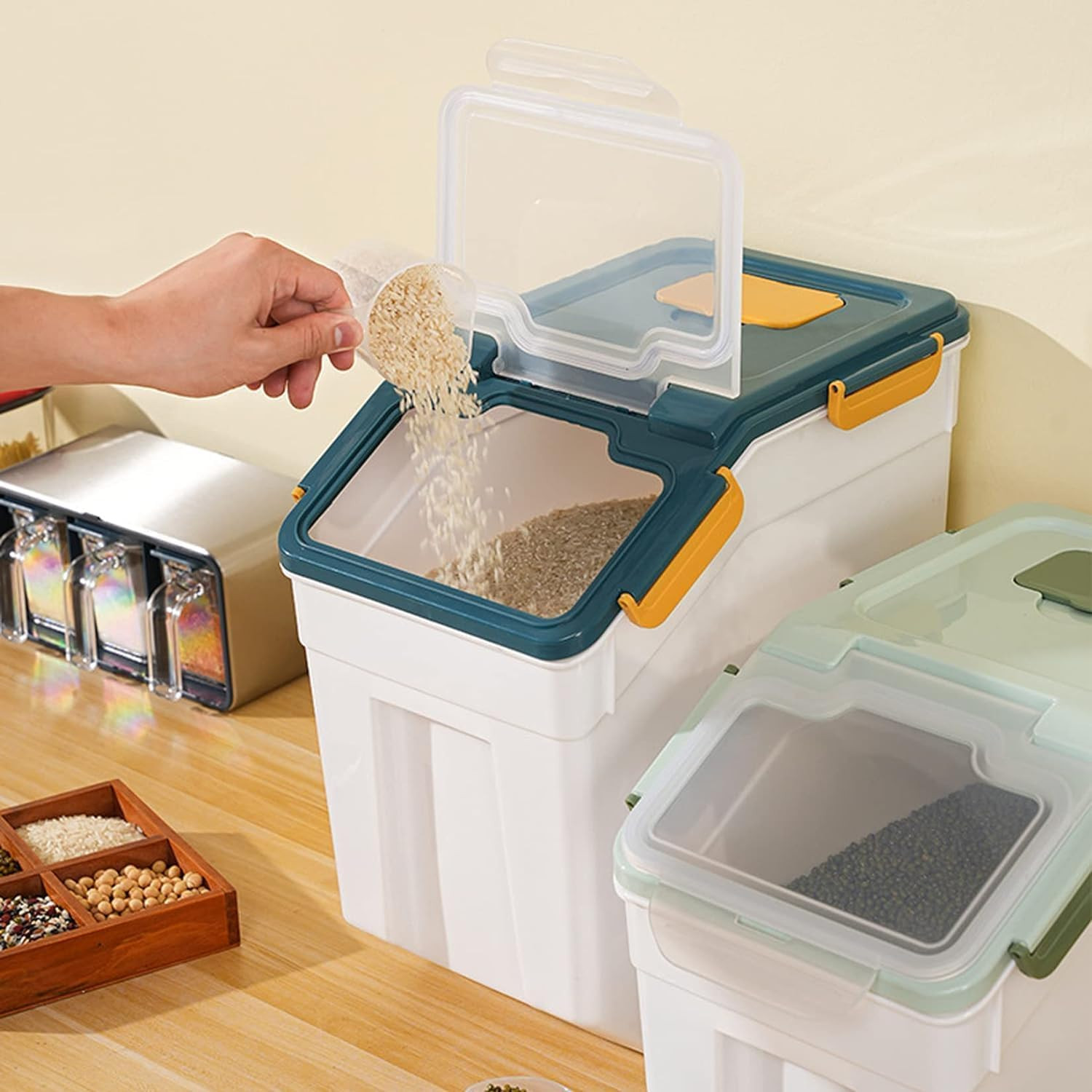 2 Pack 50Lb Rice Dispenser Large Airtight Flour Holder 25LB Dog Food Storage Con