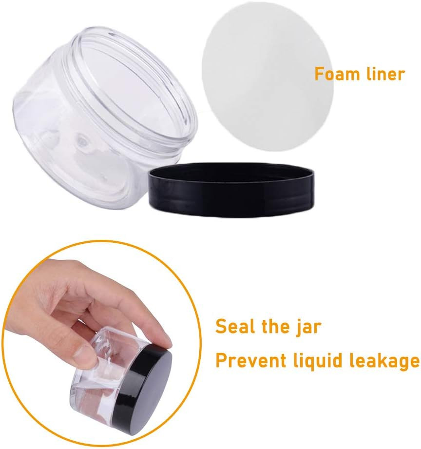 20 Pack 2Oz Clear Plastic Slime Containers – Storage Jars with Black Lids