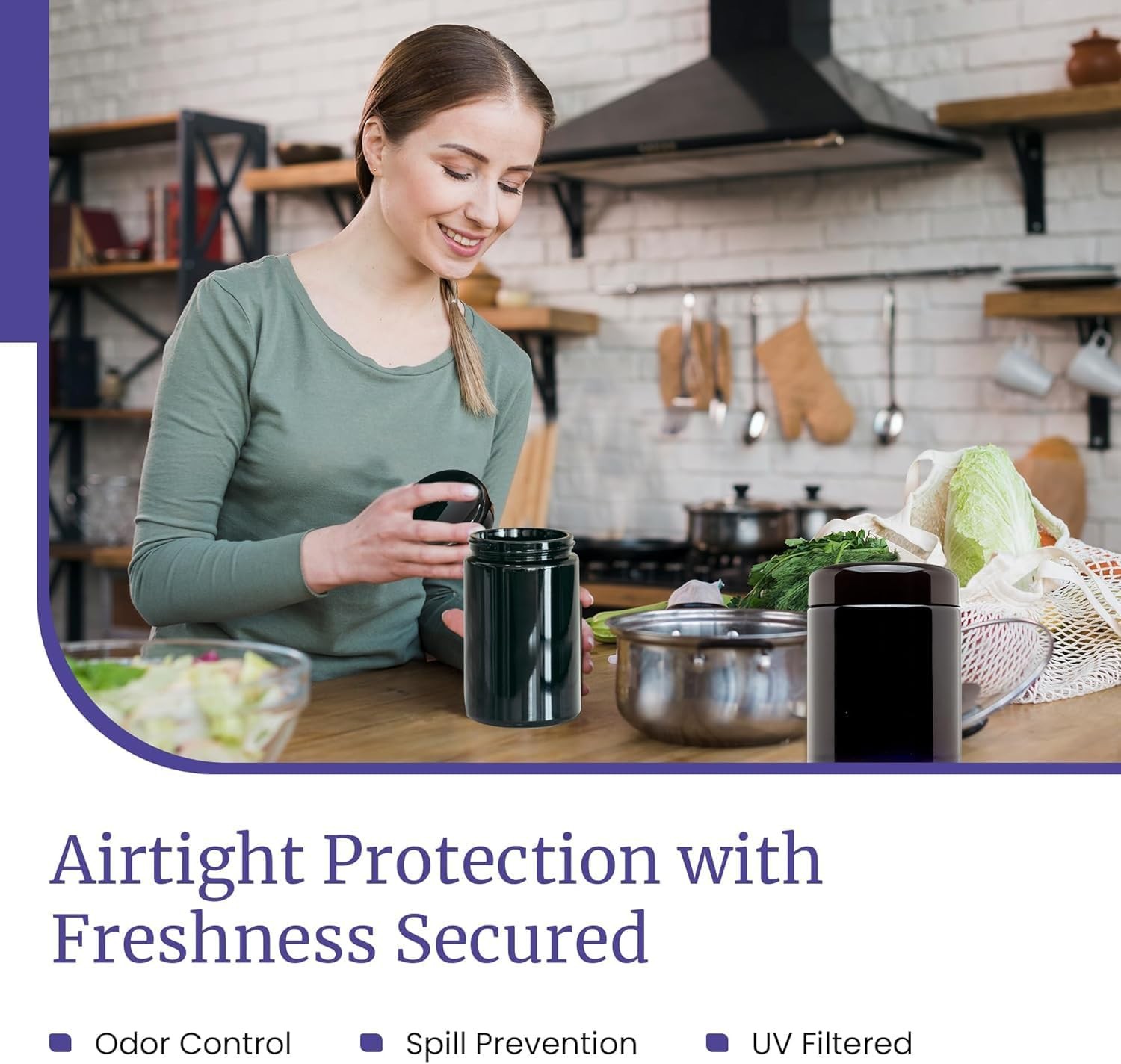 500ml (17 fl oz) Airtight UV Glass Jars Odor Blocking, Antistatic, Light