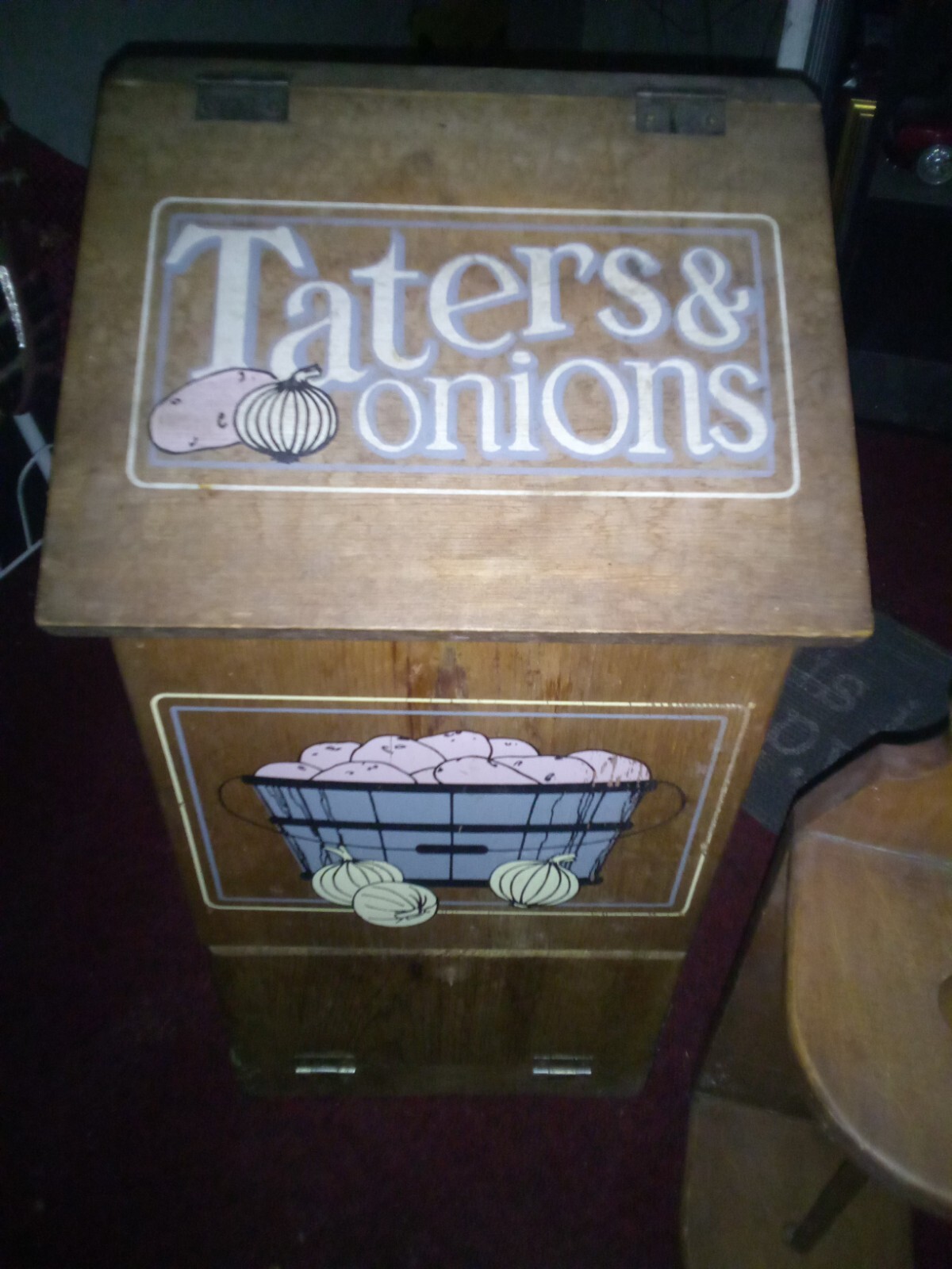 Vintage Potatoes Taters ‘N Onions Wooden Storage Bin Farmhouse Country Wood Box