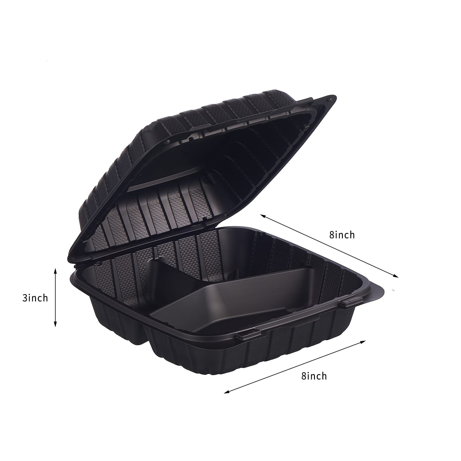 50-Pack Heavy Duty 3-Compartment Clamshell Takeout Food Trays – Disposable Meal
