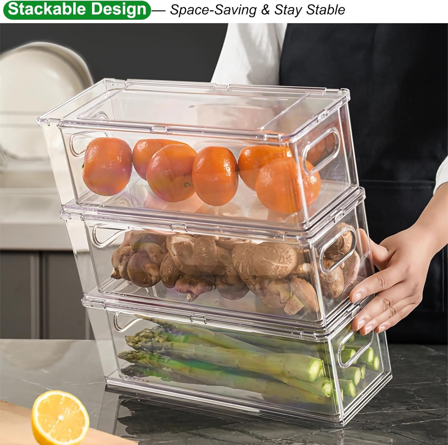 Taiuloo 2 Pack Stackable Refrigerator Organizer Bins with Pull-… Fast USA SHIP