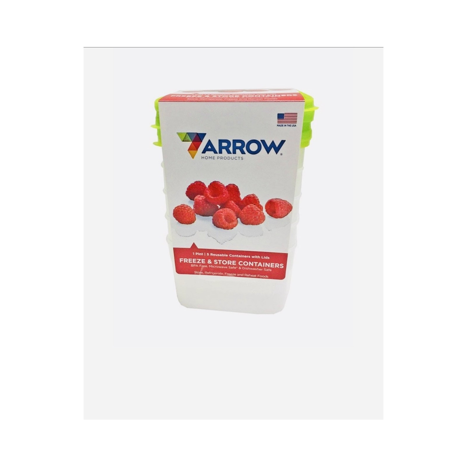 Arrow Food Storage Containers 1 Pint 473ml Set of 5 w/Lids Freezer Safe