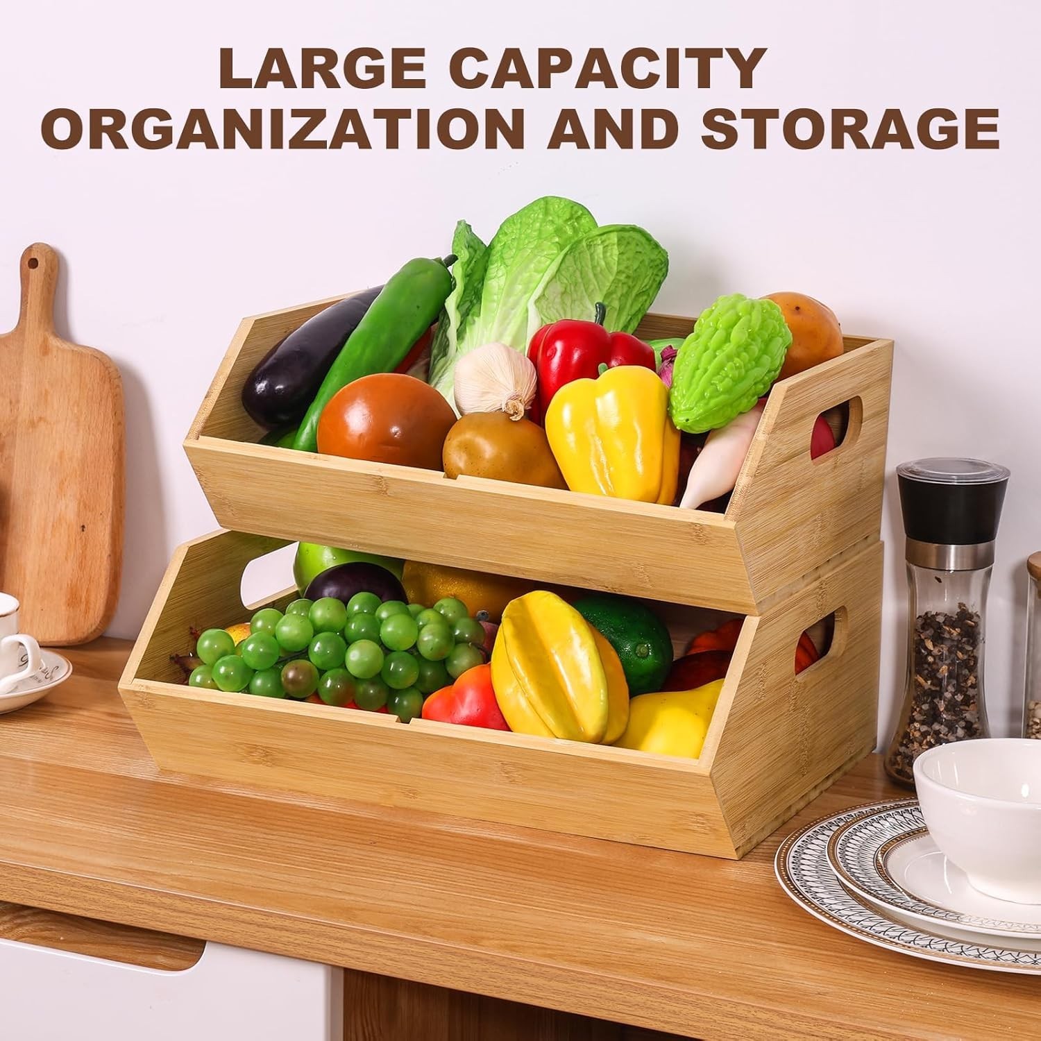 2 Set Bamboo Storage Bins Pantry Organizers & Storage Kitchen Countertop