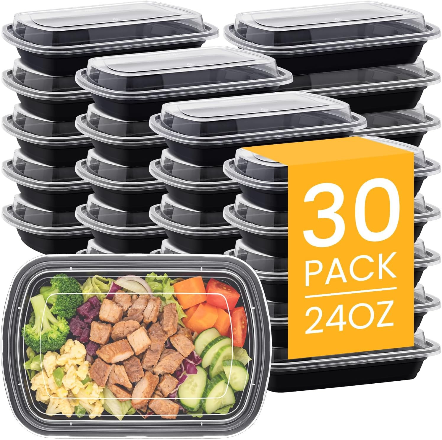 30Pack-24Oz Meal Prep Containers Reusable with Lids – Bpa-Free Plastic Food Stor