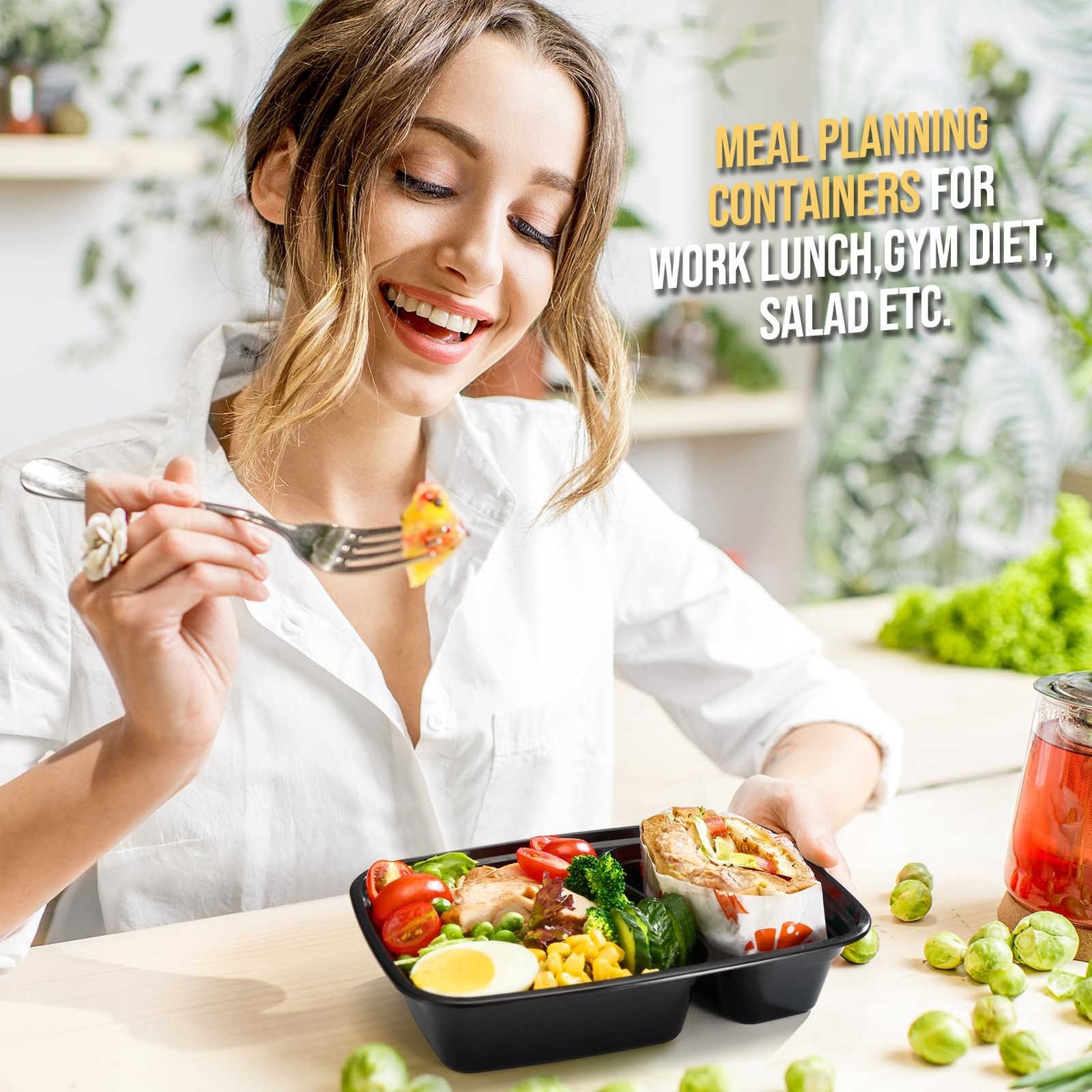 50 Pack (100-Piece) 32 oz Sturdy Leakproof 2-Compartment Meal Prep Containers…