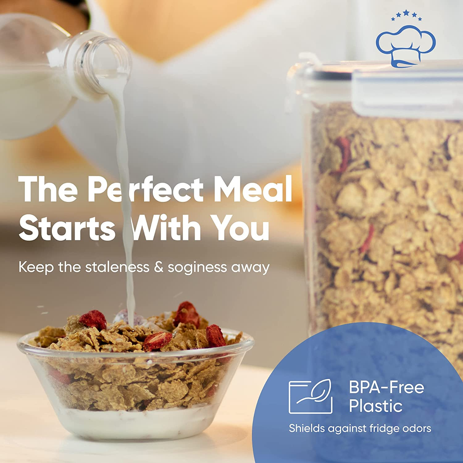 Cereal Containers Storage Set Large (4L,135.2 Oz), Airtight Food Storage Contain