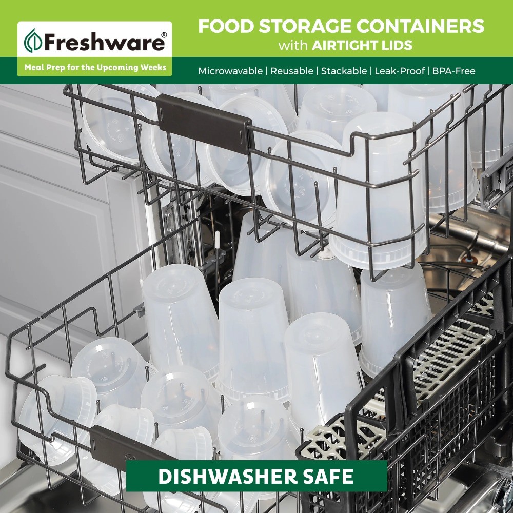 Freshware Plastic Containers with Lids, 8oz, 50-Pack, YH-S8X40