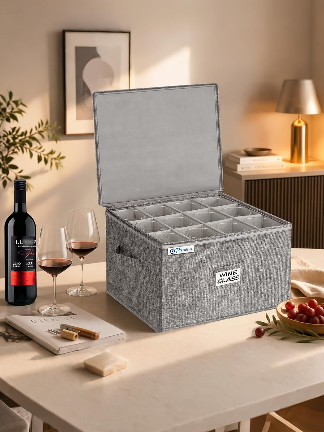 Wine Glass Storage Box, Glassware Storage Containers W/Hard Shell Side Bottom Su