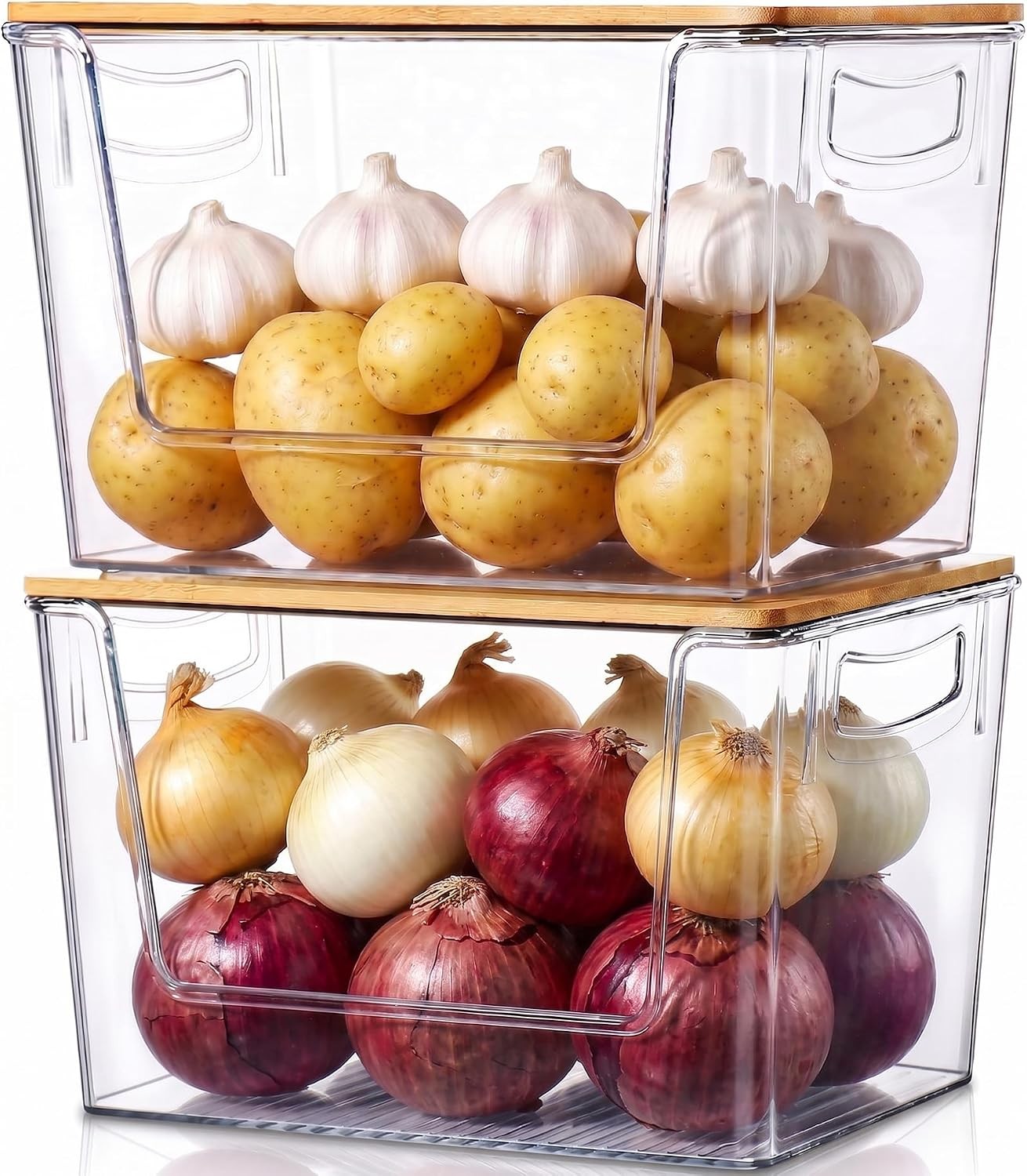 Pantry Organizers Storage 2 Pack Large Clear Storage Bins W/ Bamboo Lids Onion