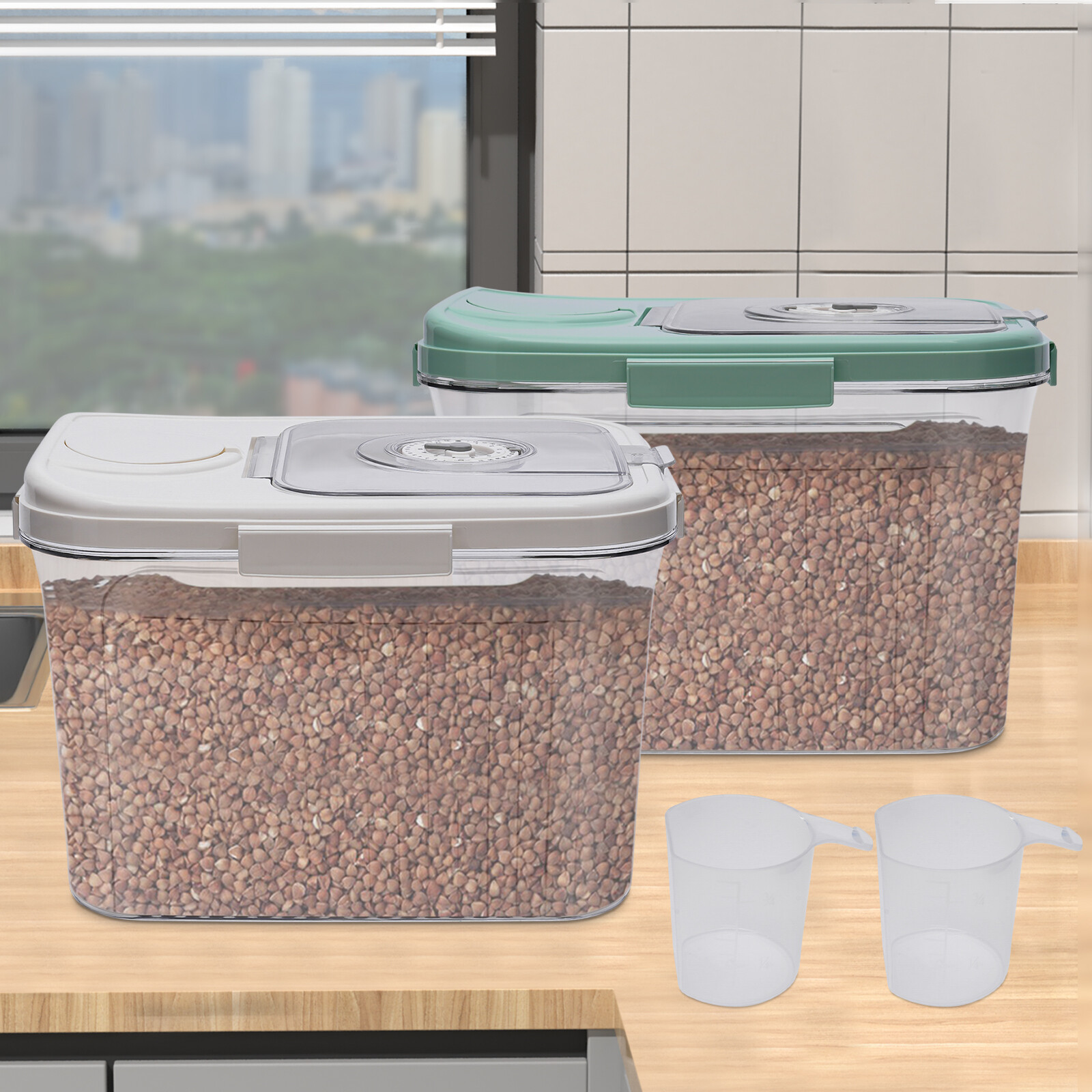 10kg Large Rice Storage Container Food Flour Airtight Box Rice Dispenser W/ Cup