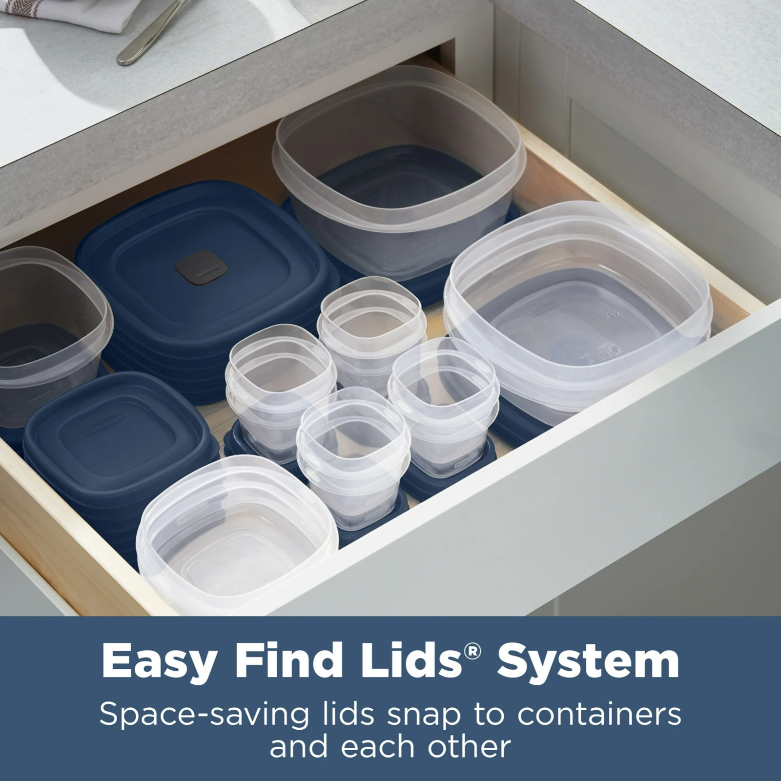 RUBBERMAID Food Storage Container Set w/EASY FIND LIDS 26-PC, S.E BLUE , Vented