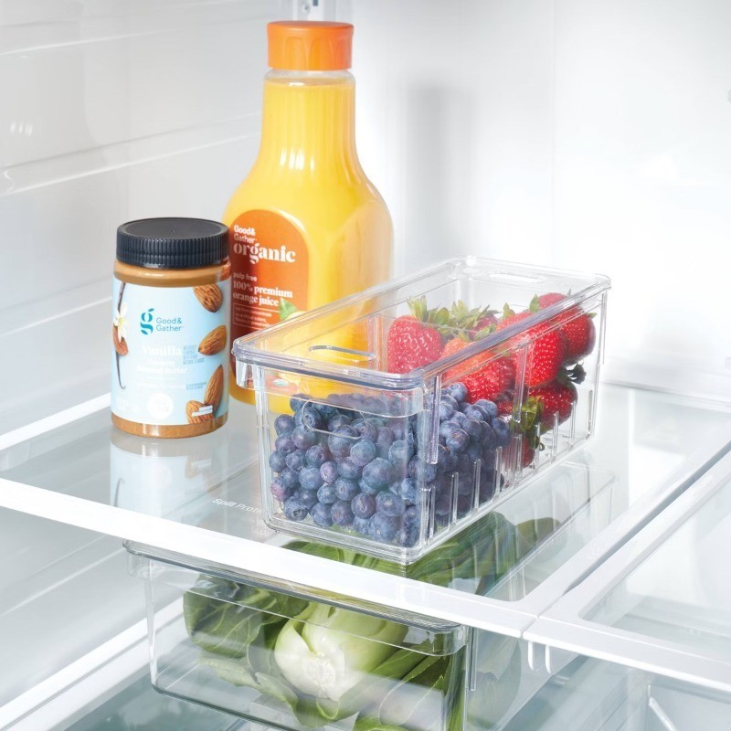 Divided Berry Bin with lid Clear: Refrigerator Organizer, Kitchen Storage