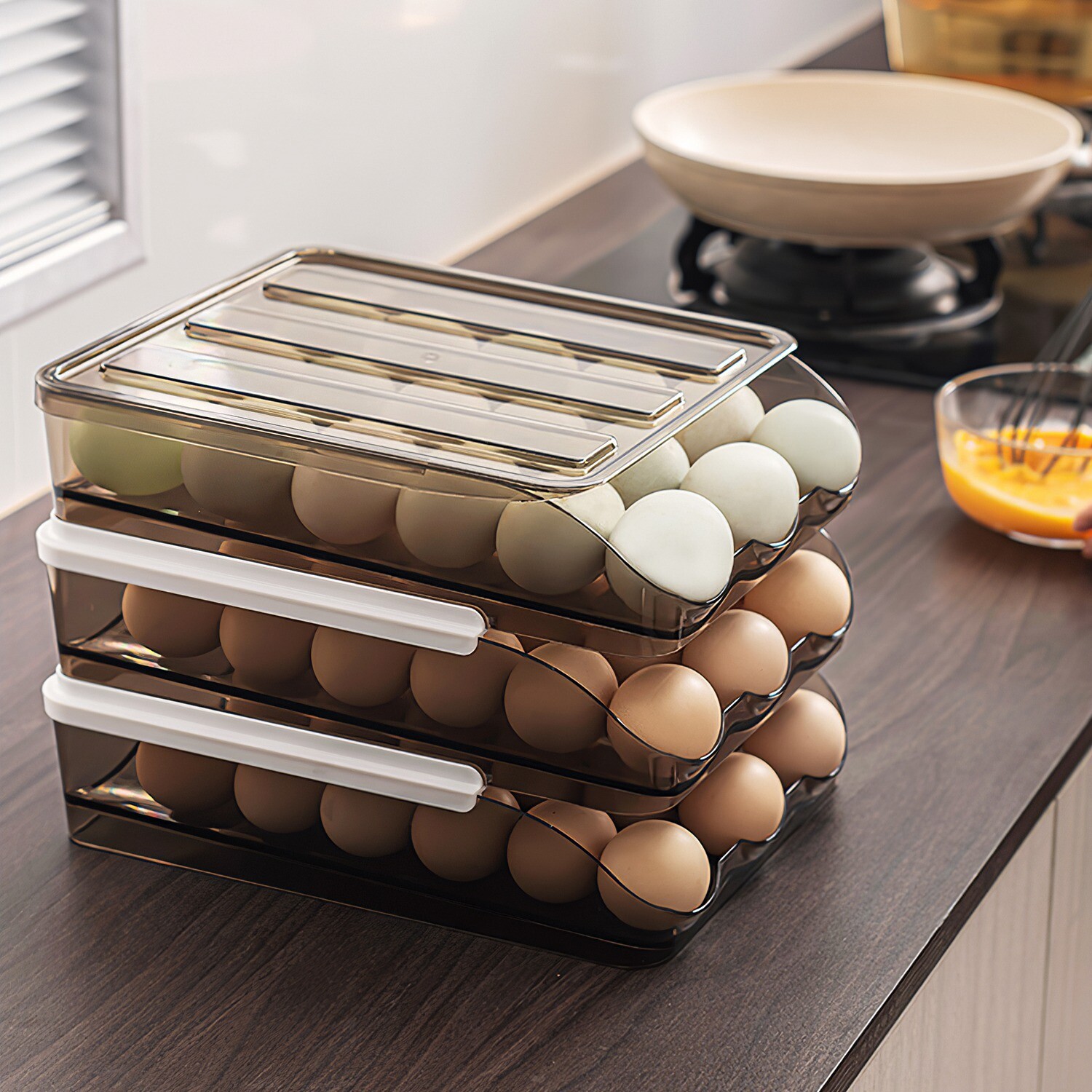 36 Eggs Double Layer Storage Auto Rolling Egg Holder Organizer for Refrigerator