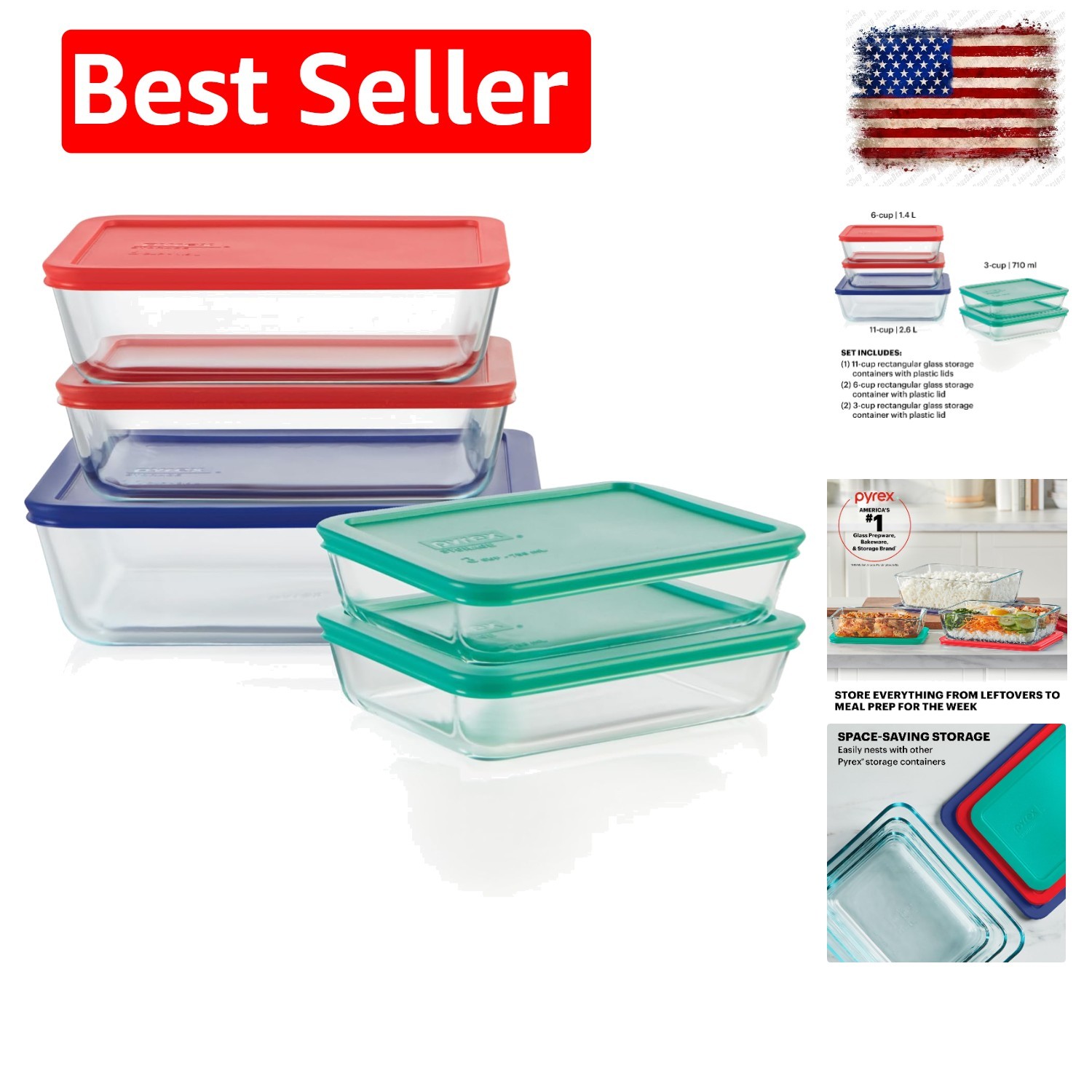 Simply Store 5-Pack Large Glass Food Storage Containers Set, 3, 6 & 11 Cup Me…