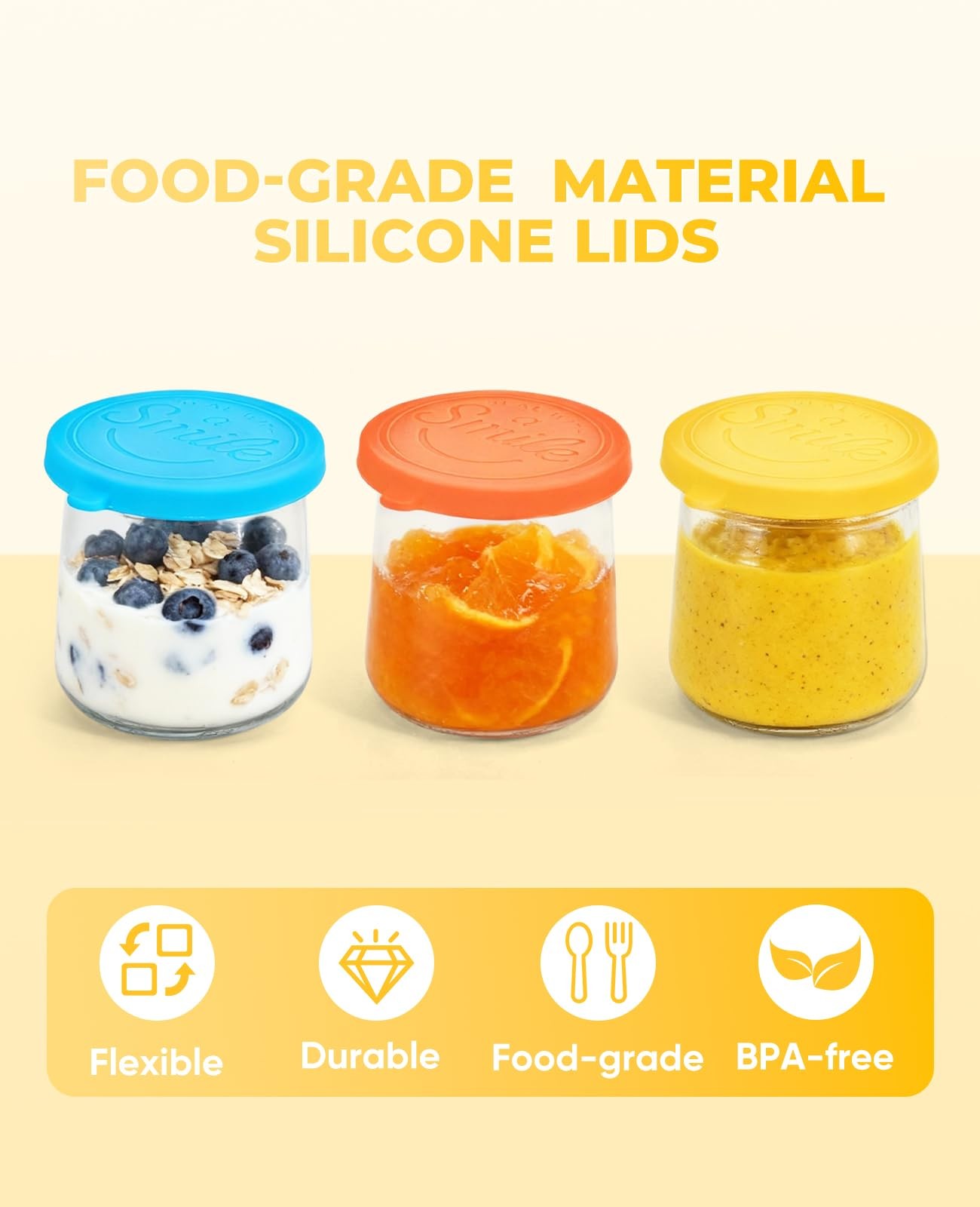 12 Silicone Yogurt Jar Lids Reusable Leak Proof Food Grade Covers Oui Glass Jars