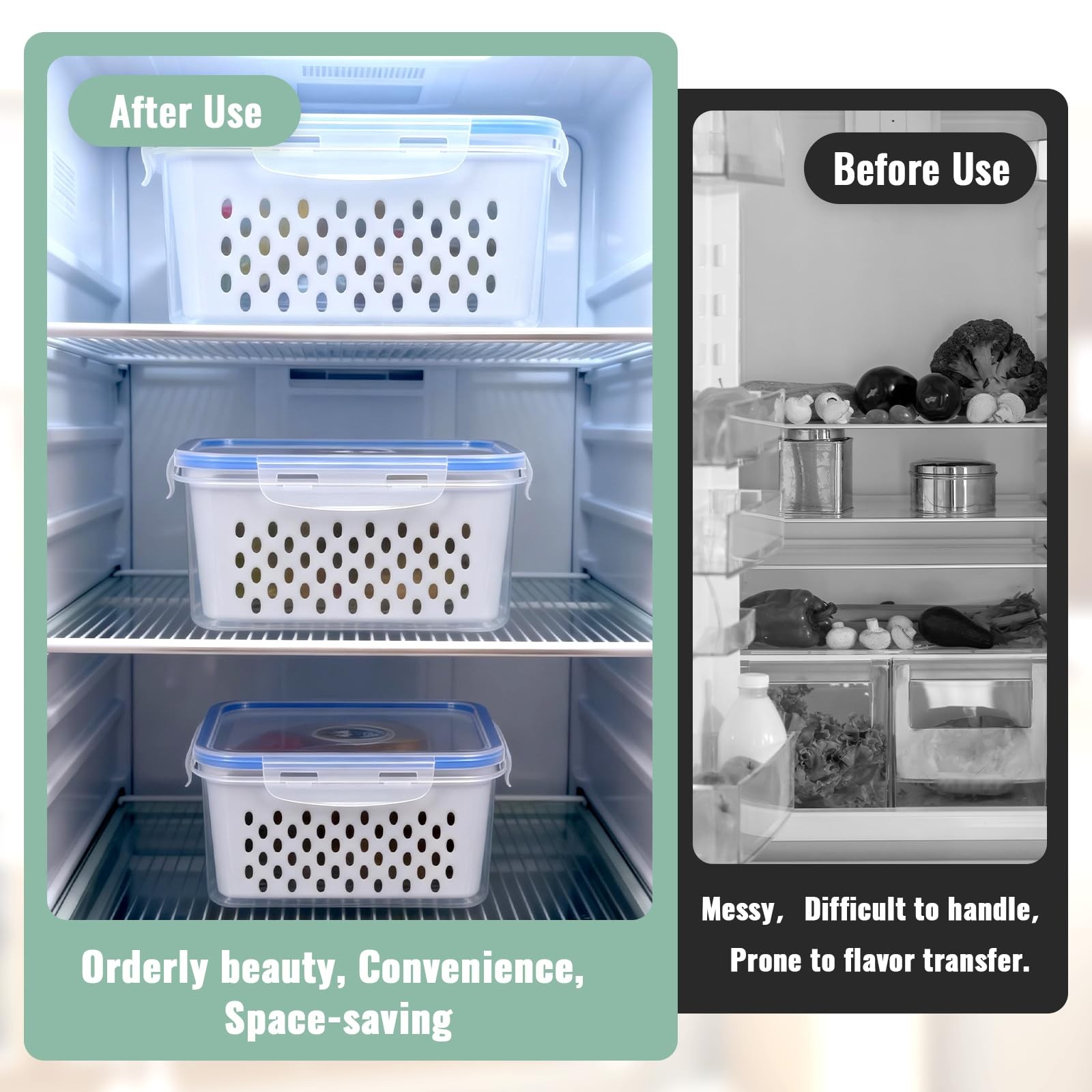 Fruit Storage Containers For Fridge Food Berry With Strainer Lid Plastic 3PC