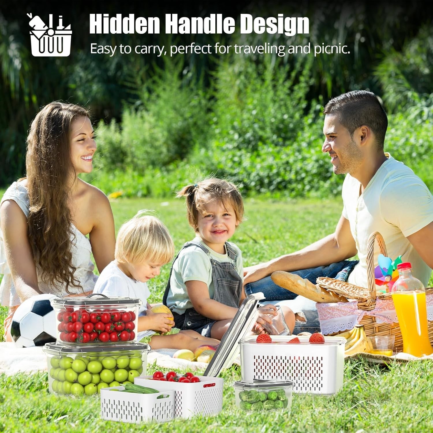 Fruit Storage Containers Set 10Pcs with Vent Lid and Colander for Fridge