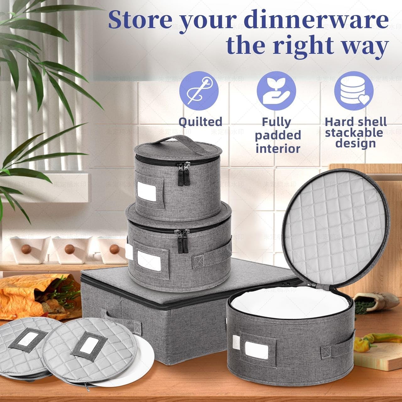 LUXULA China Storage Containers for 12 Place Setting with Two Plate Bags, 5 Pcs