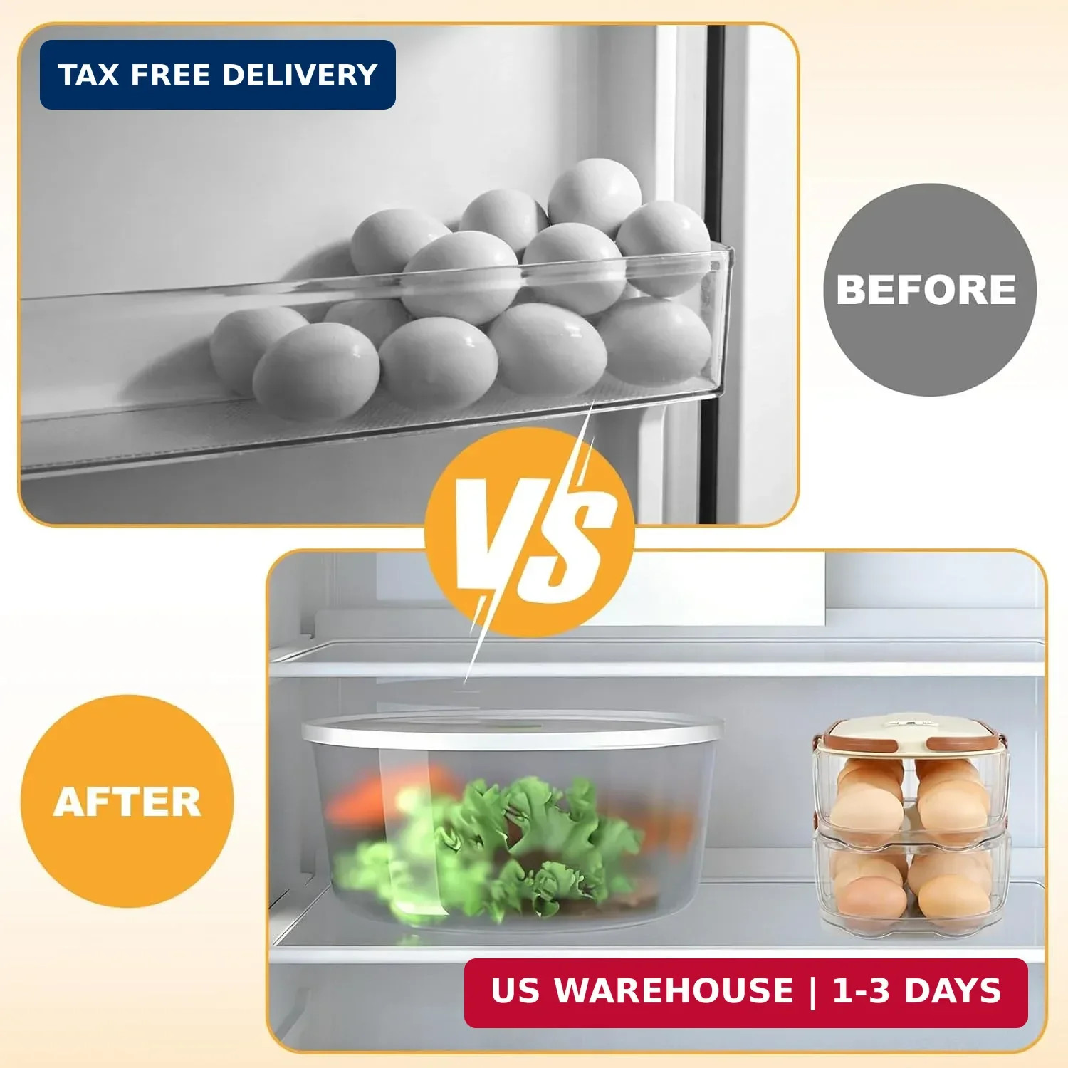 Egg Holder For Fridge, Clear Egg Organizer For Refrigerator With Lid And Handle,