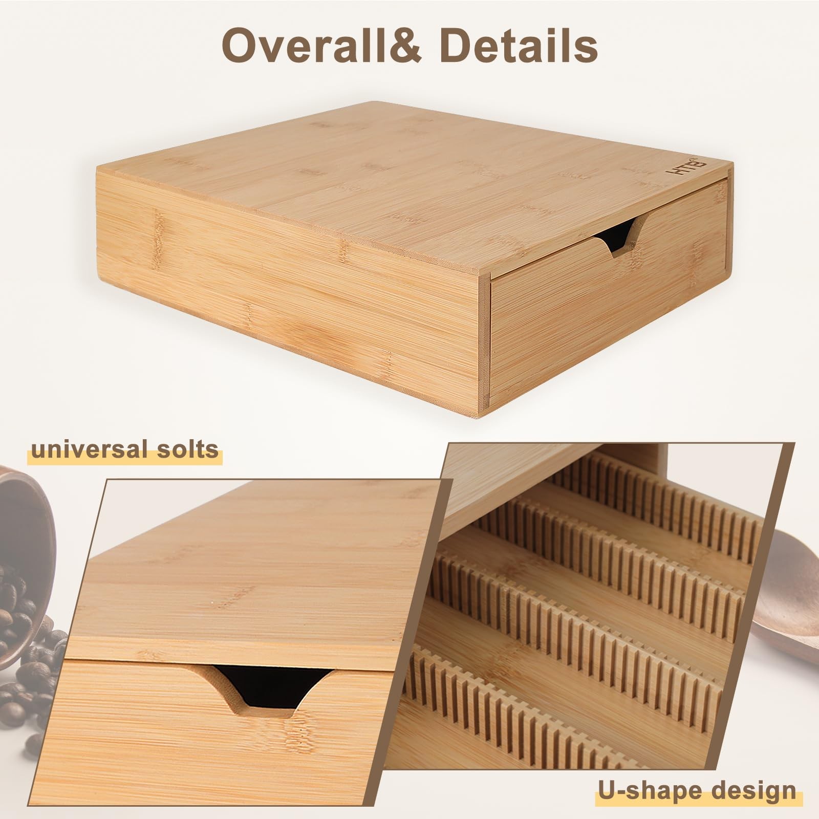 HTB K Cup Coffee Pod Holder, Drawer Type K 12.8x 10.7x 3.5 inches, Beige