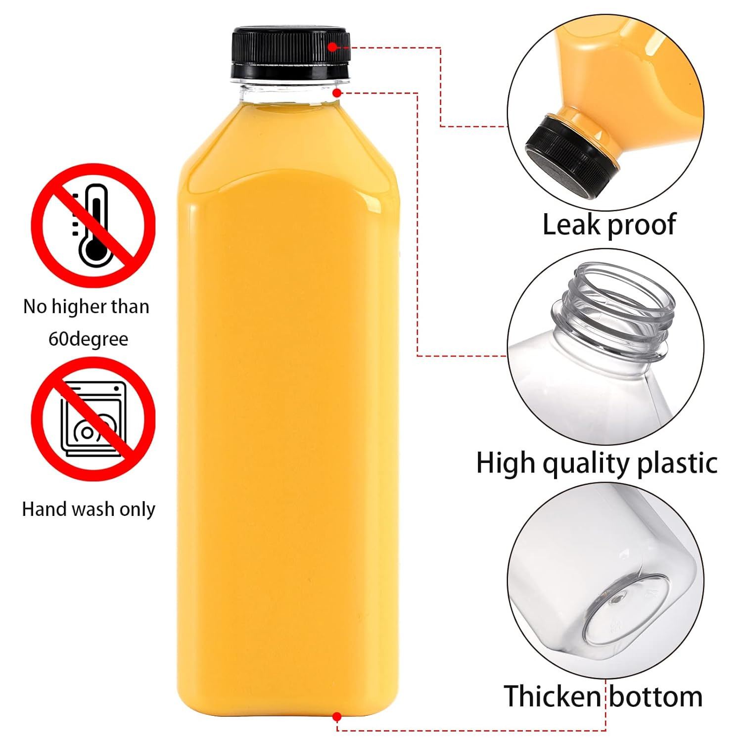 10 Pack 33Oz Plastic Juice Bottles with Black Cap, Clear Reusable Containers …