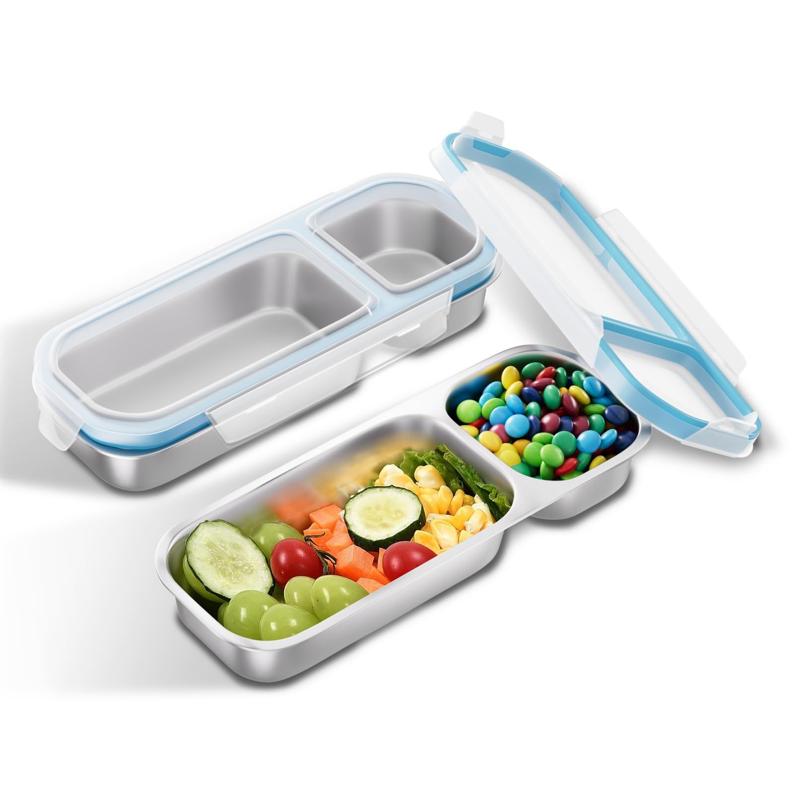 Stainless Steel Snack Containers, 2 Pack 2 Compartment Metal Snack Lunch Box …