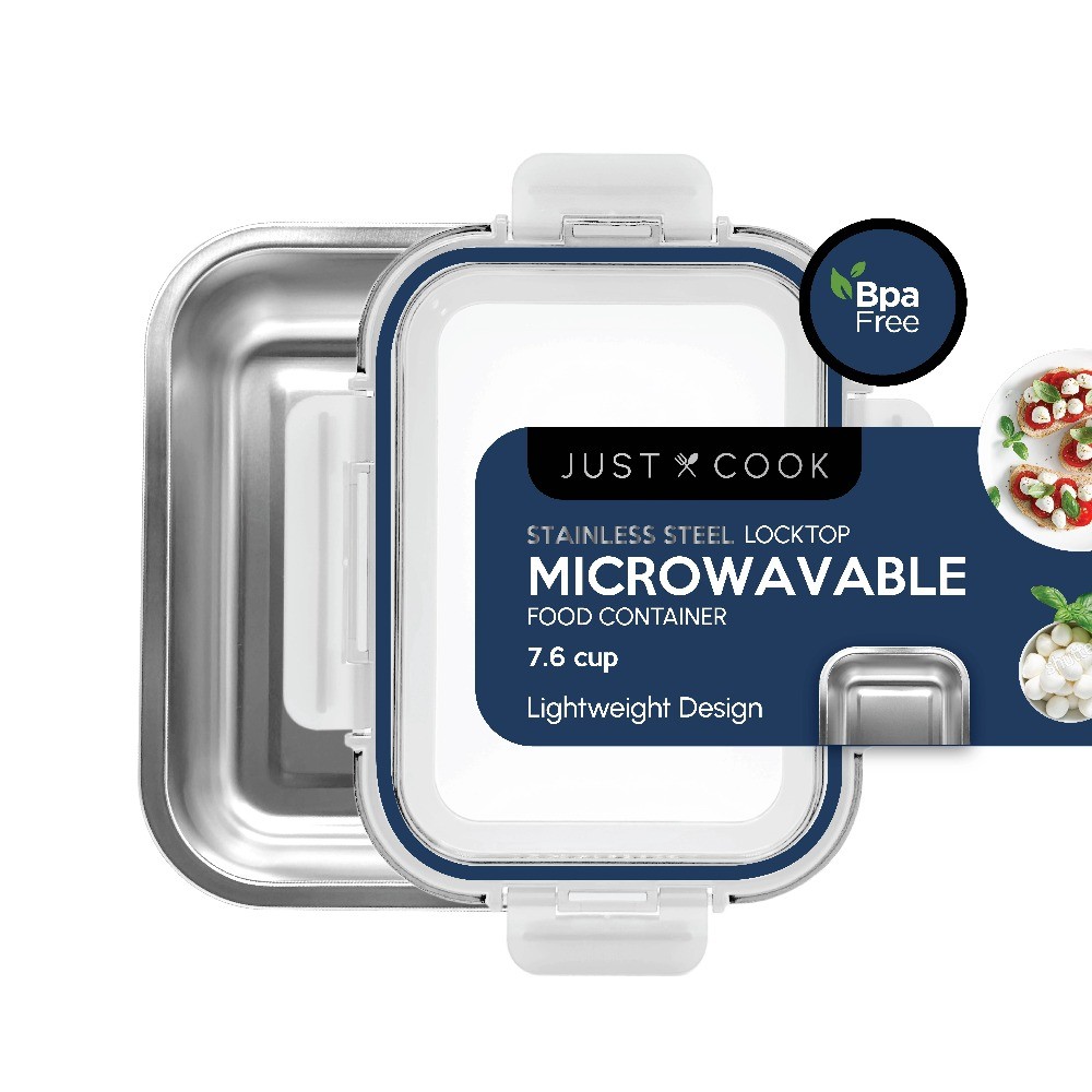 Stainless Steel Metal Microwavable Food Storage Container 60 Oz or 7.5 Cups
