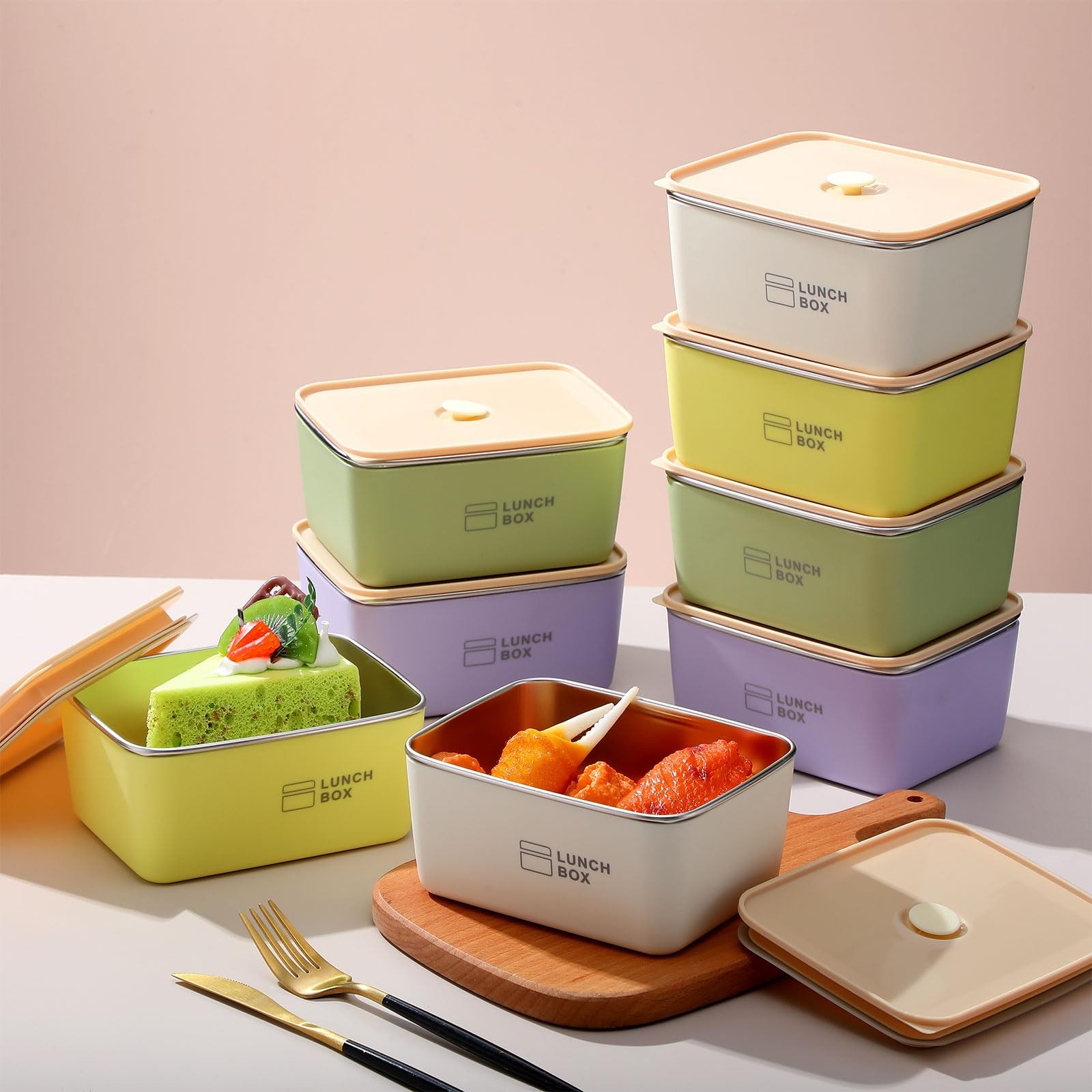 8 Pcs Stainless Steel Food Storage Containers with Lids 20 oz Metal Snack Con…