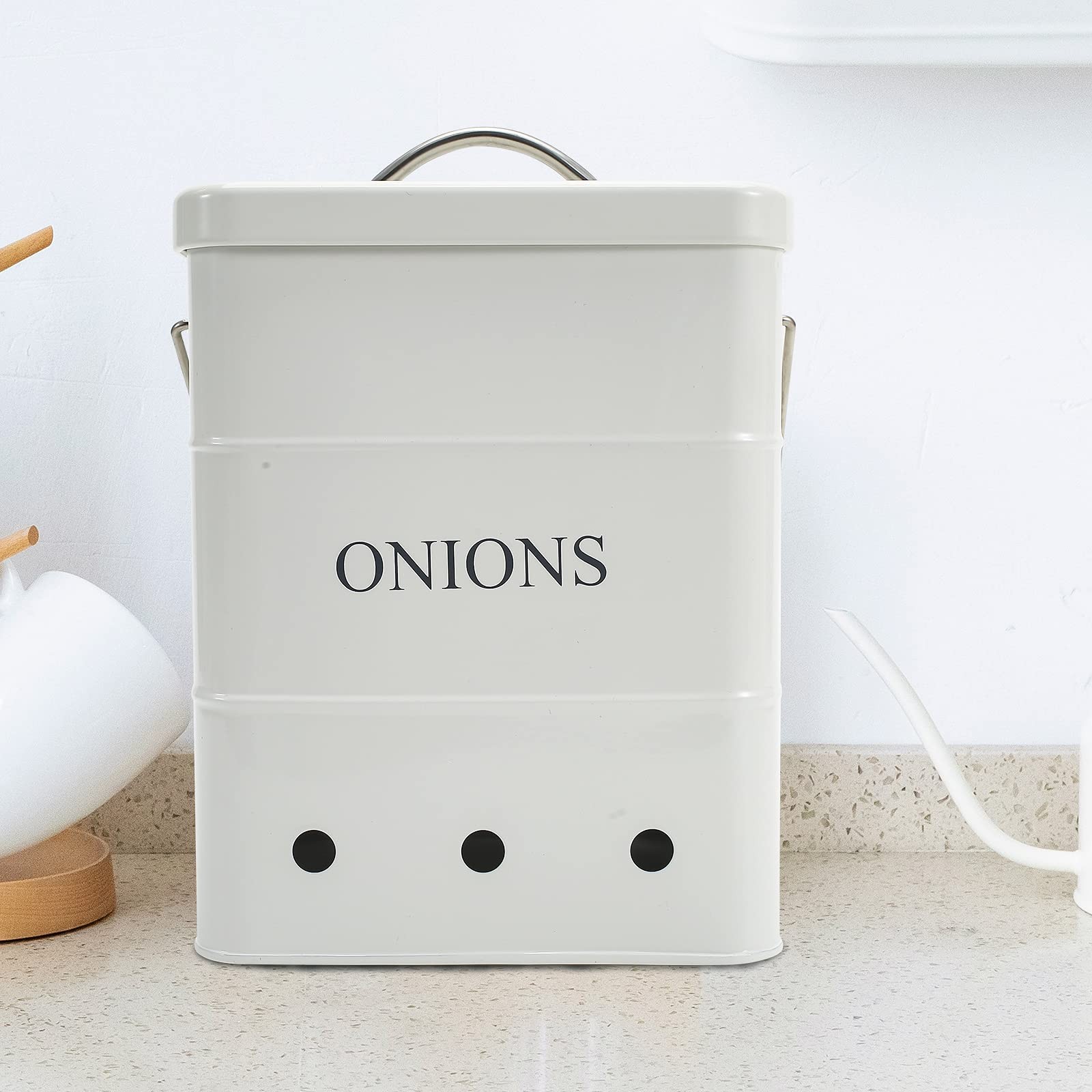 Onion Storage Bin Metal Tin with Aerating Holes – Kitchen Pantry Organizer Fresh