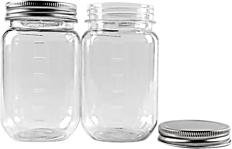 10 Pack 16 Ounce Clear Plastic Food Storage Jars With Silver Metal Lids
